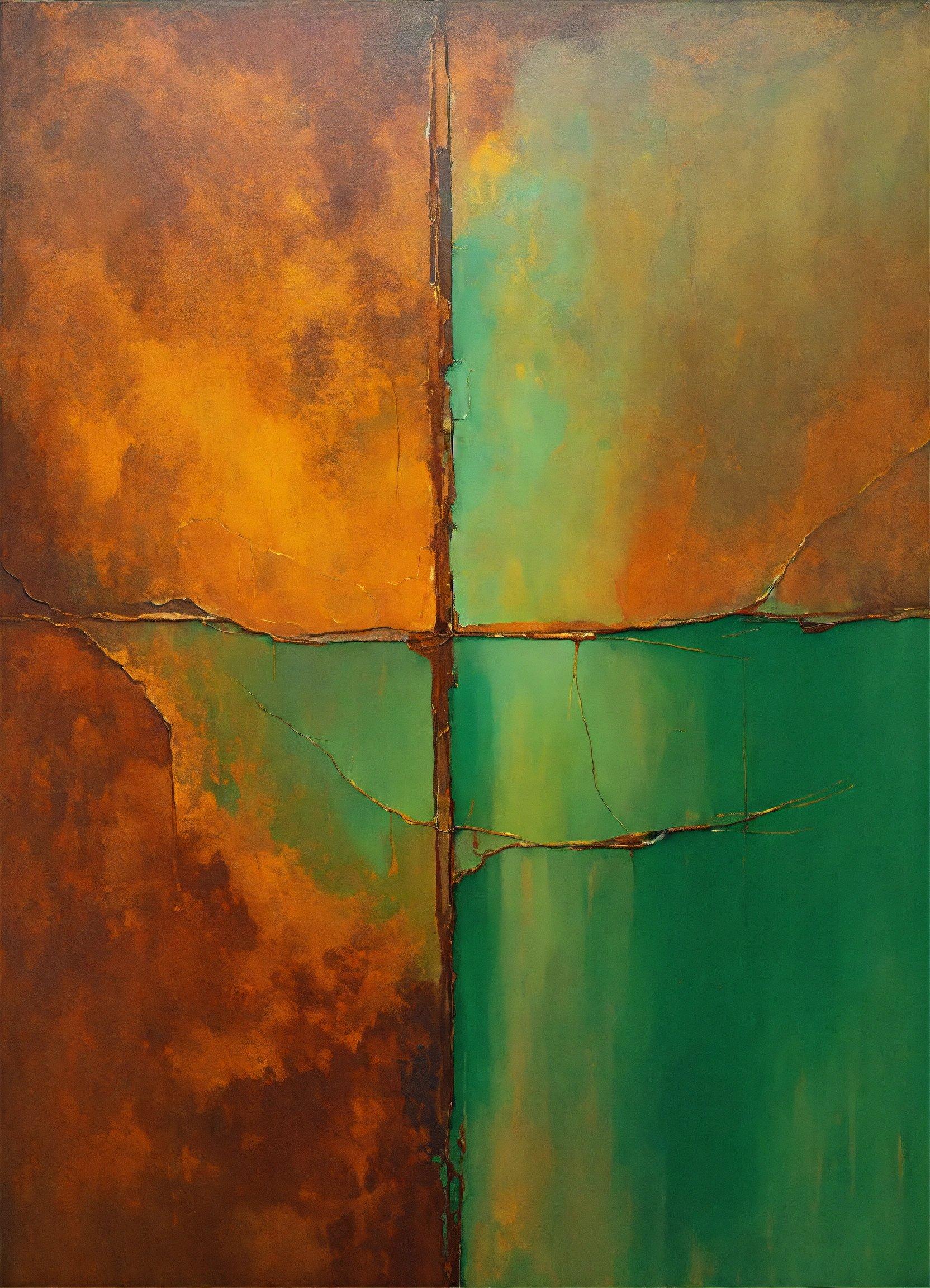 A Painting Of A Green And Orange Color Scheme