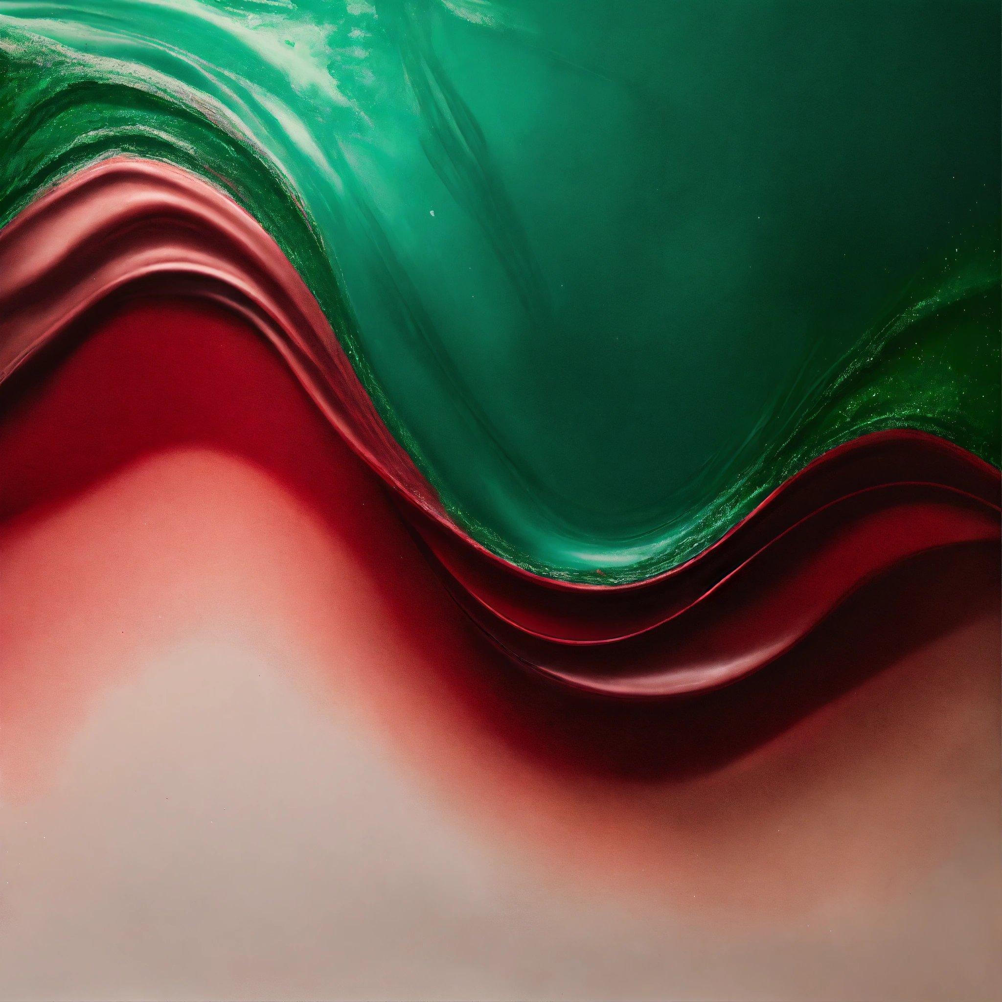 A Painting Of A Green And Red Wave