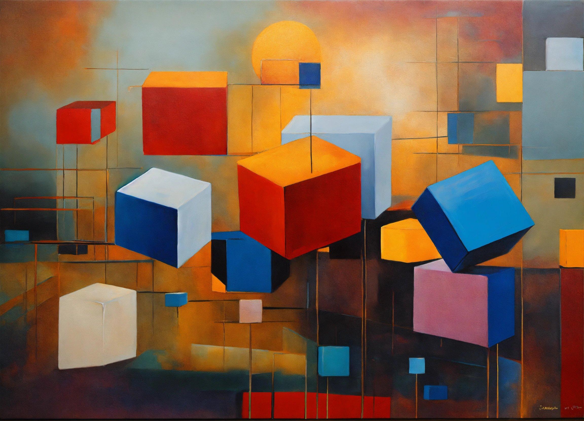 A Painting Of A Group Of Cubes On A Brown Background