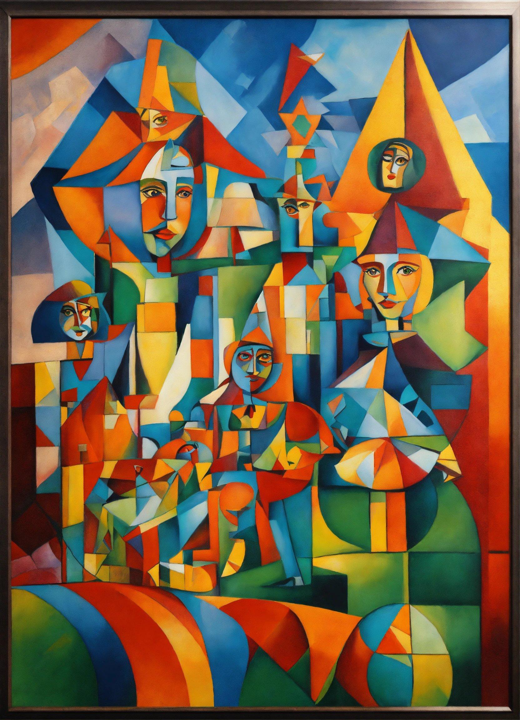 A Painting Of A Group Of People On A Colorful Background