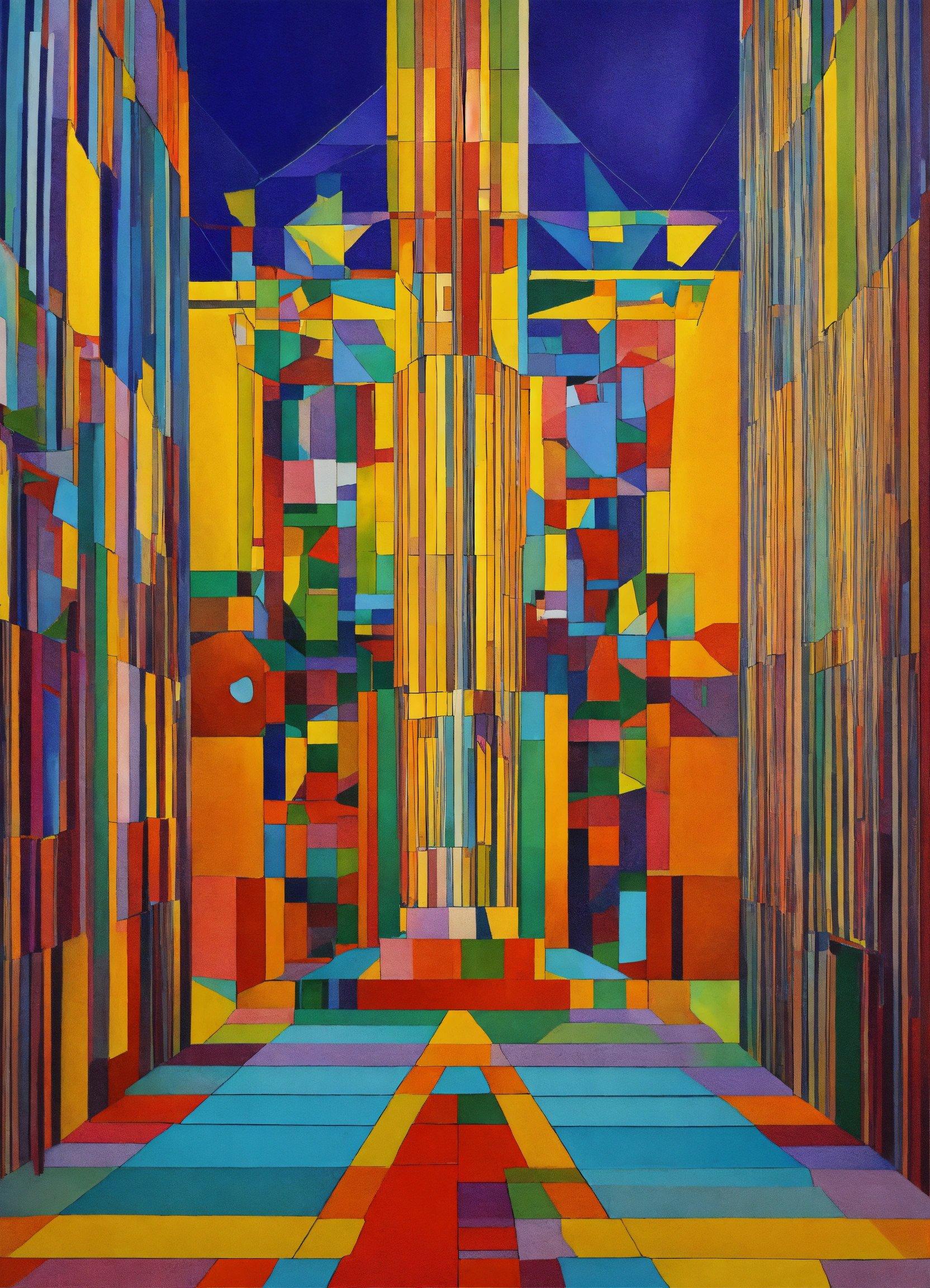 A Painting Of A Hallway With A Lot Of Different Colors