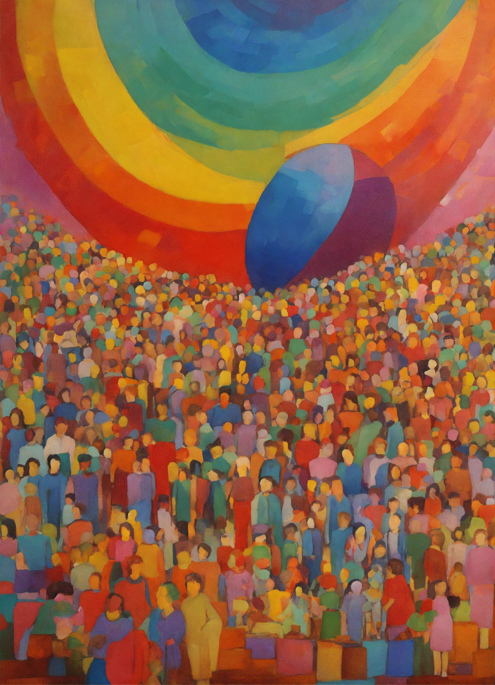 A Painting Of A Large Crowd Of People