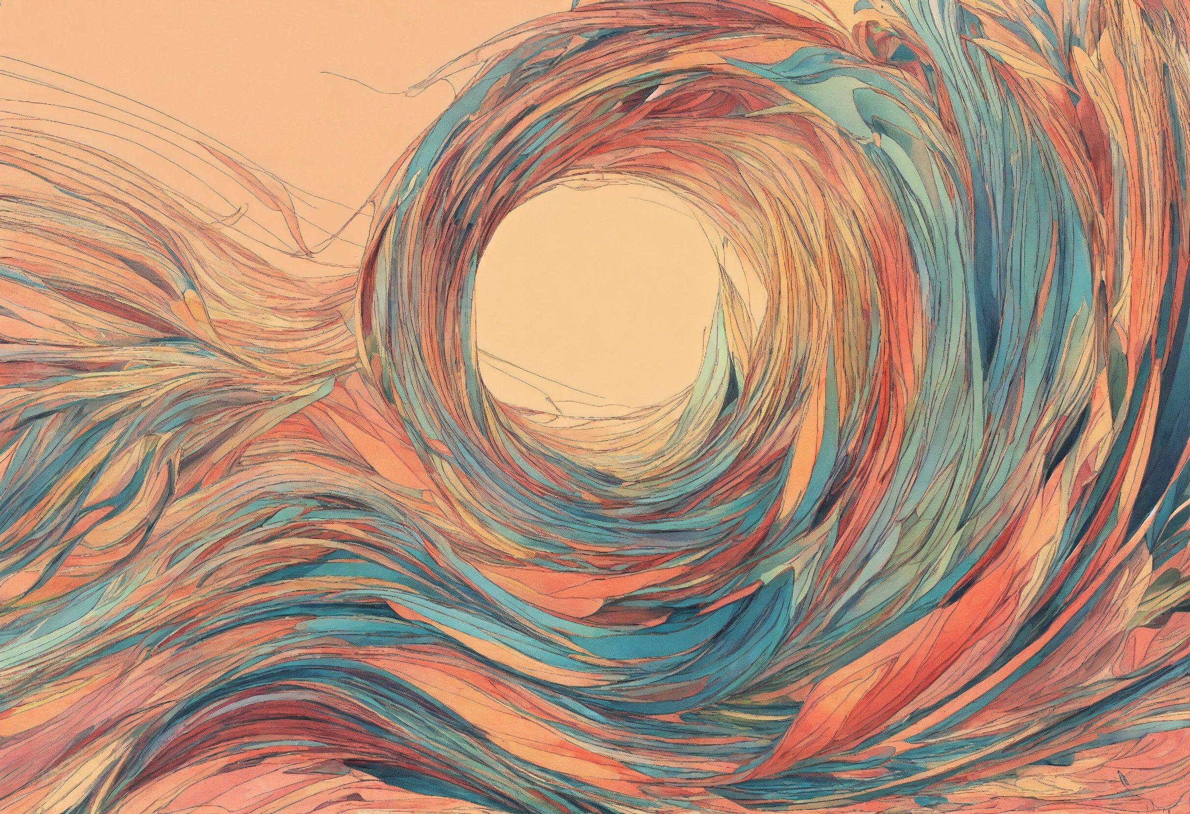 A Painting Of A Large Wave Of Colorful Paint