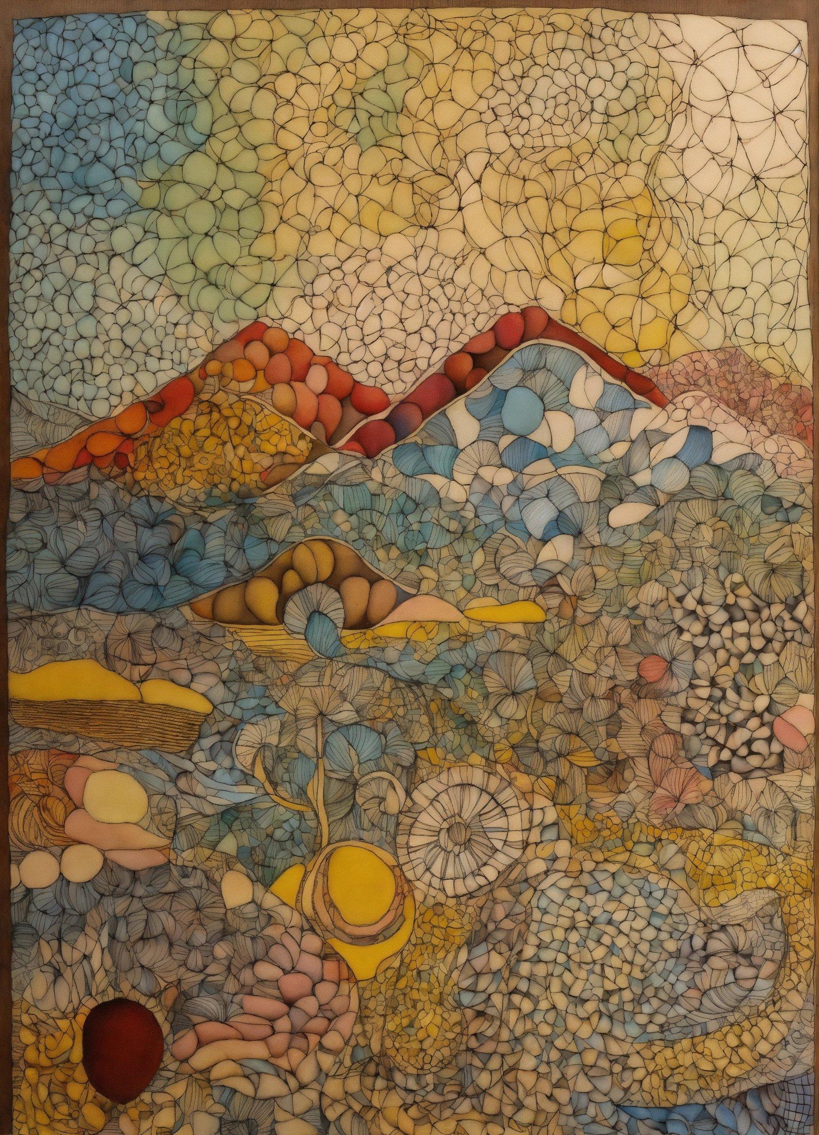 A Painting Of A Mountain Covered In Rocks And Pebbles