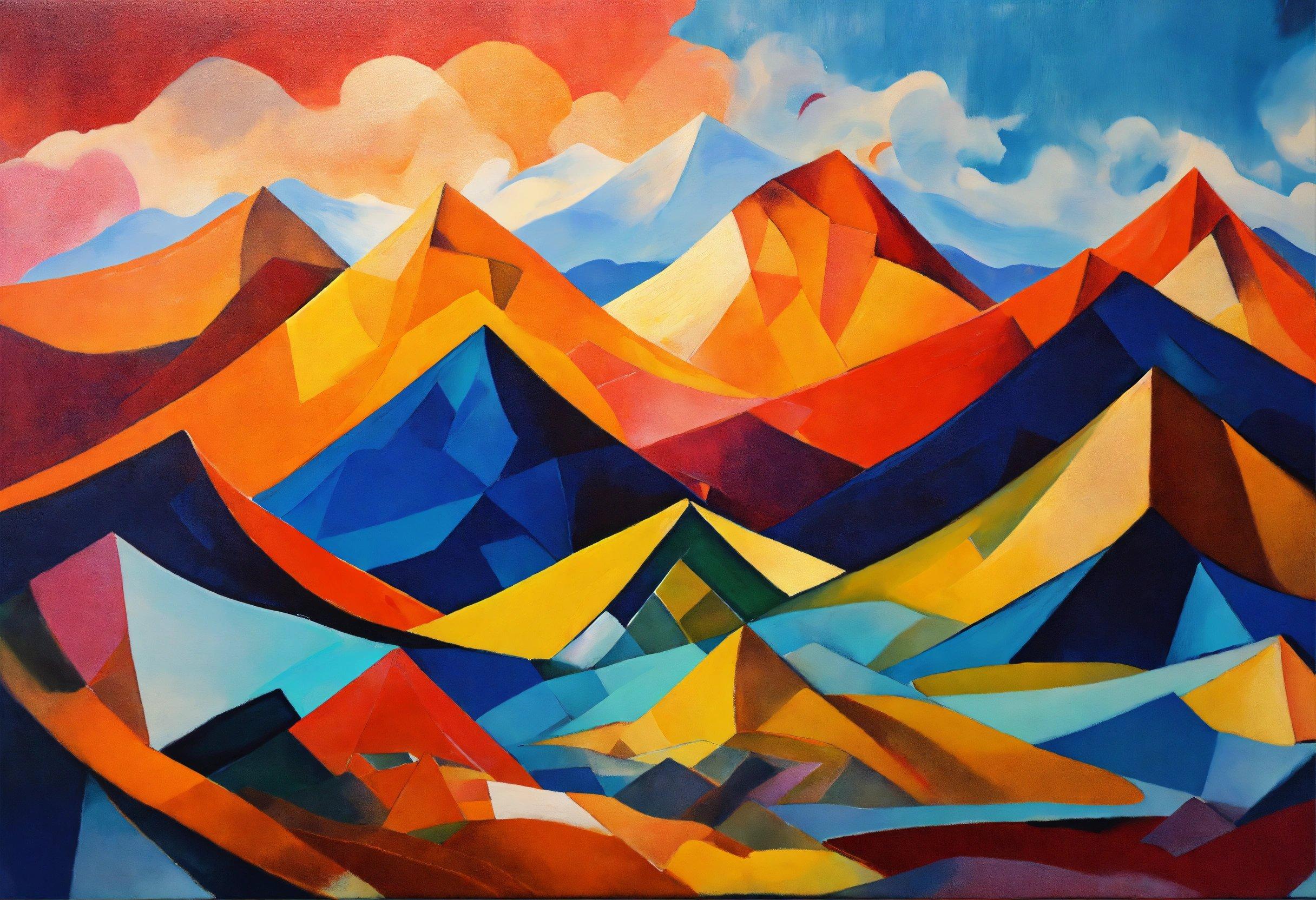 A Painting Of A Mountain Range With Colorful Colors