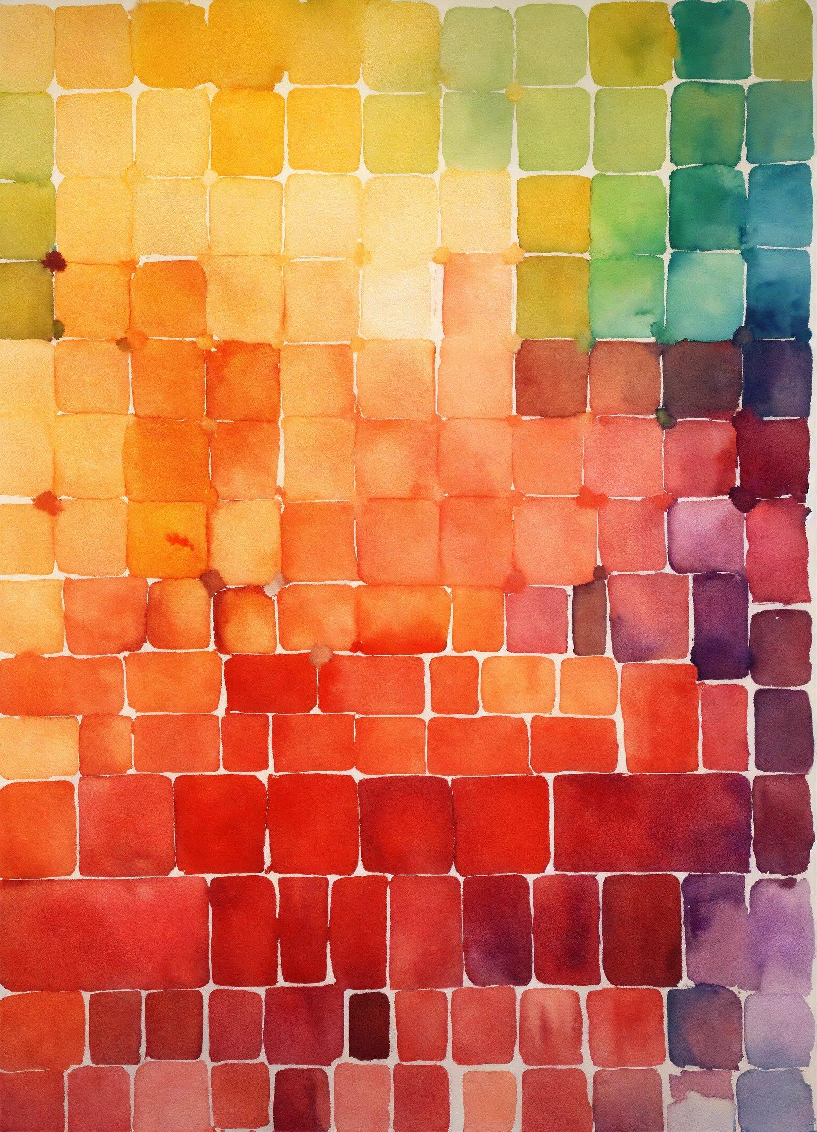 A Painting Of A Multicolored Brick Wall