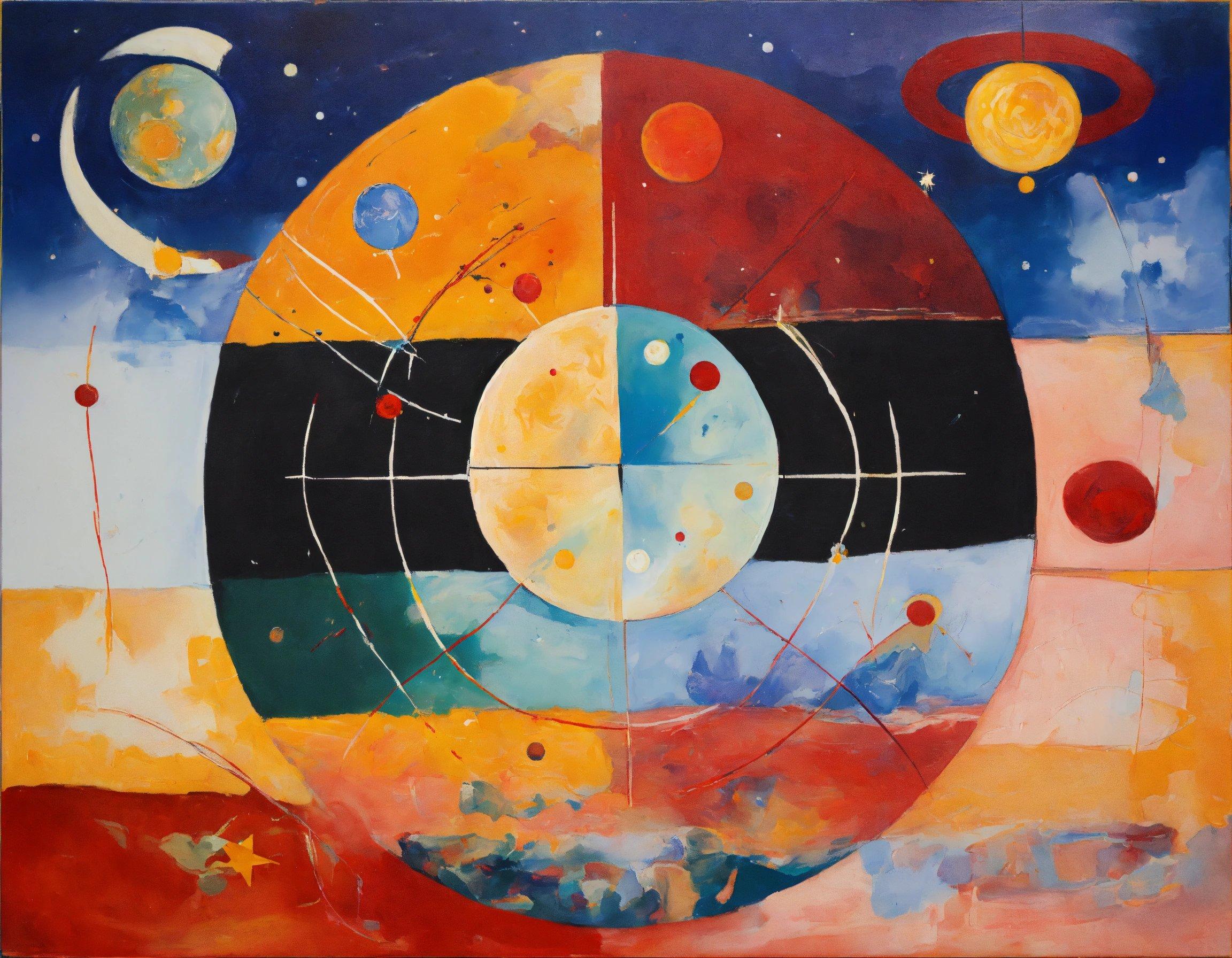 A Painting Of A Multicolored Circle With Stars And Planets