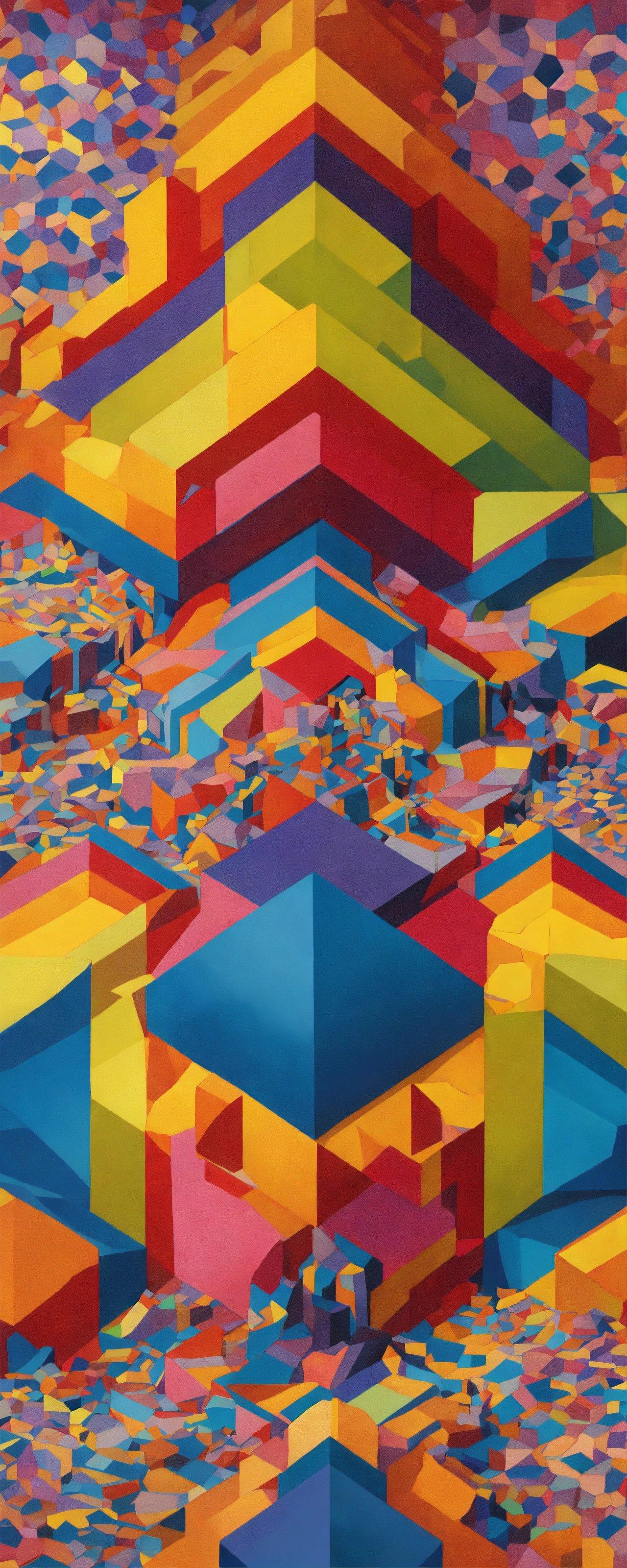 A Painting Of A Multicolored Cube Pattern