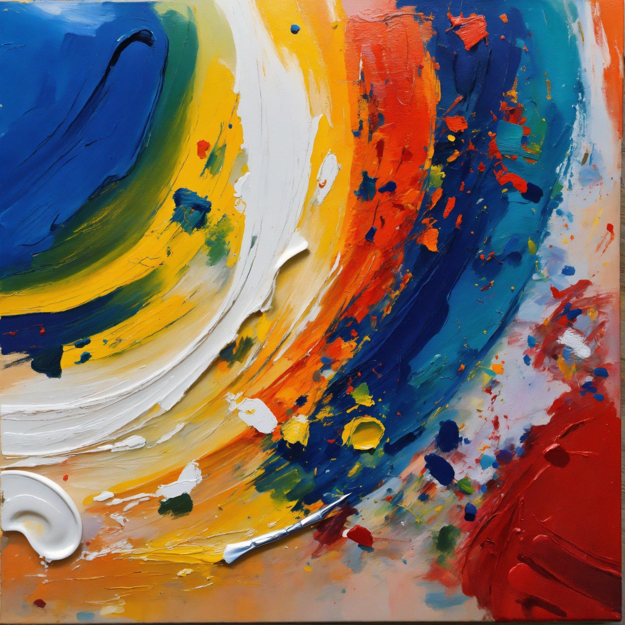 A Painting Of A Multicolored Painting With White, Blue, Yellow, And