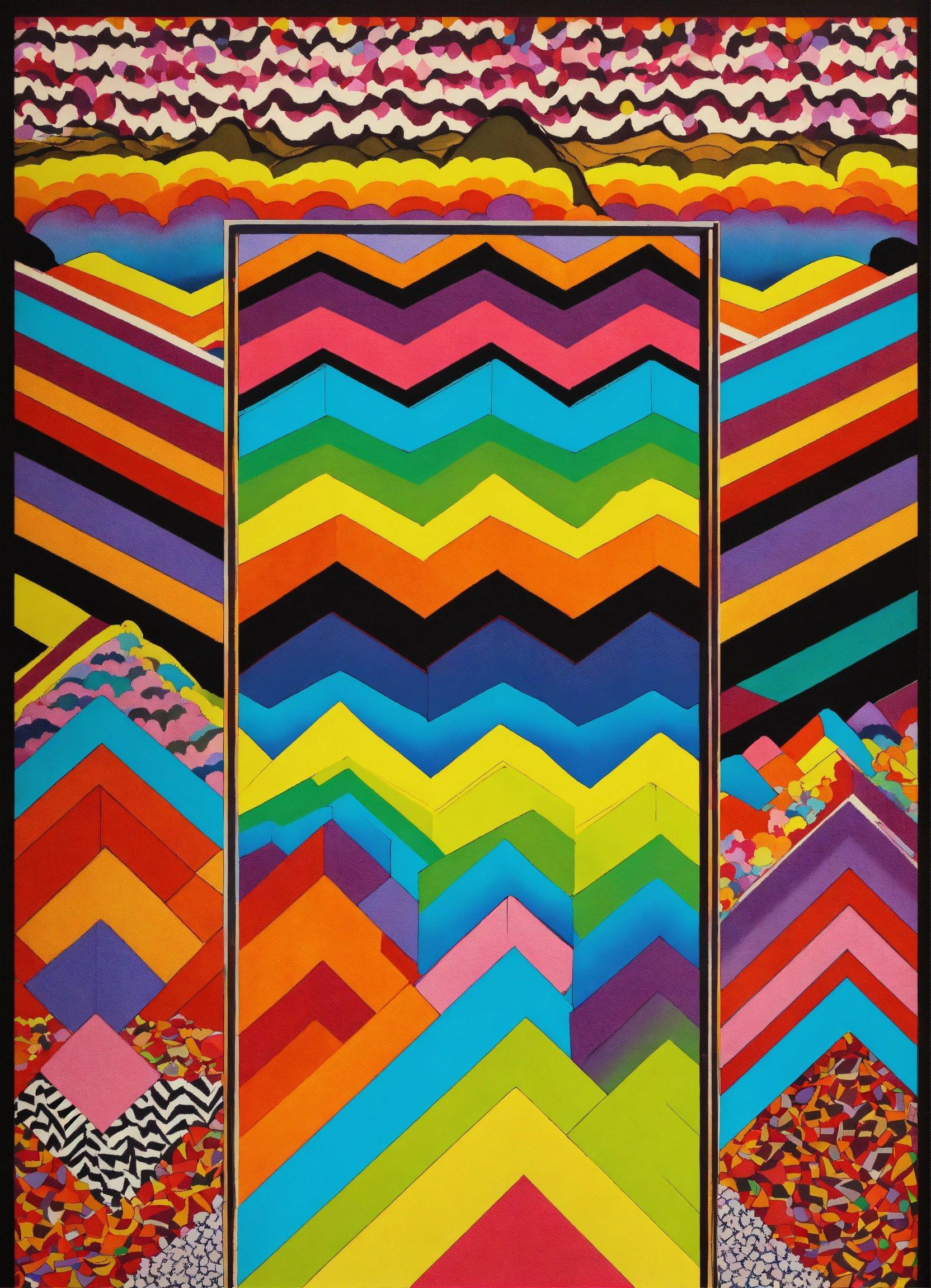 A Painting Of A Multicolored Pattern With A Black Frame