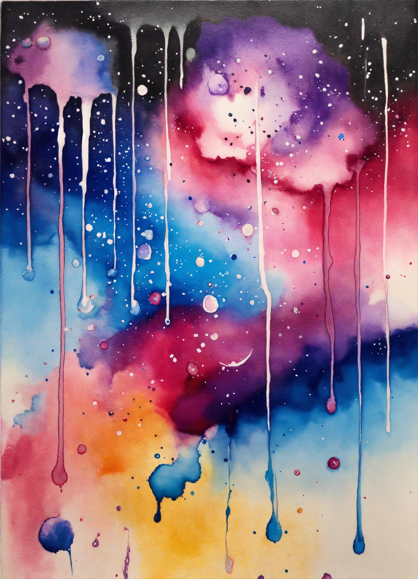 A Painting Of A Multicolored Sky With Drops Of Water