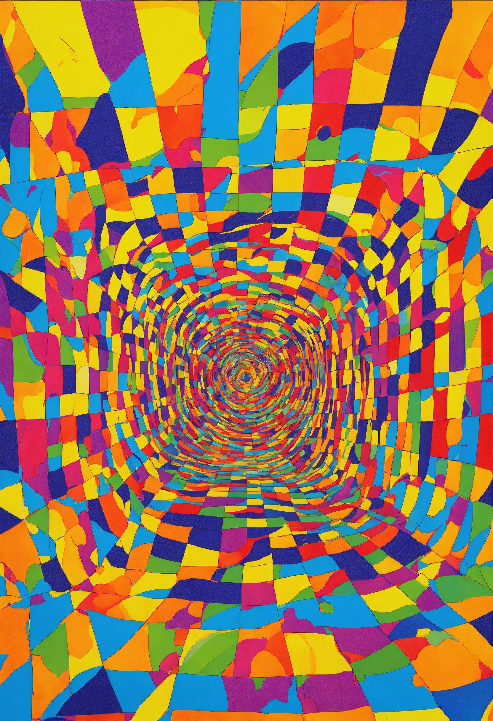 A Painting Of A Multicolored Tunnel Of Squares