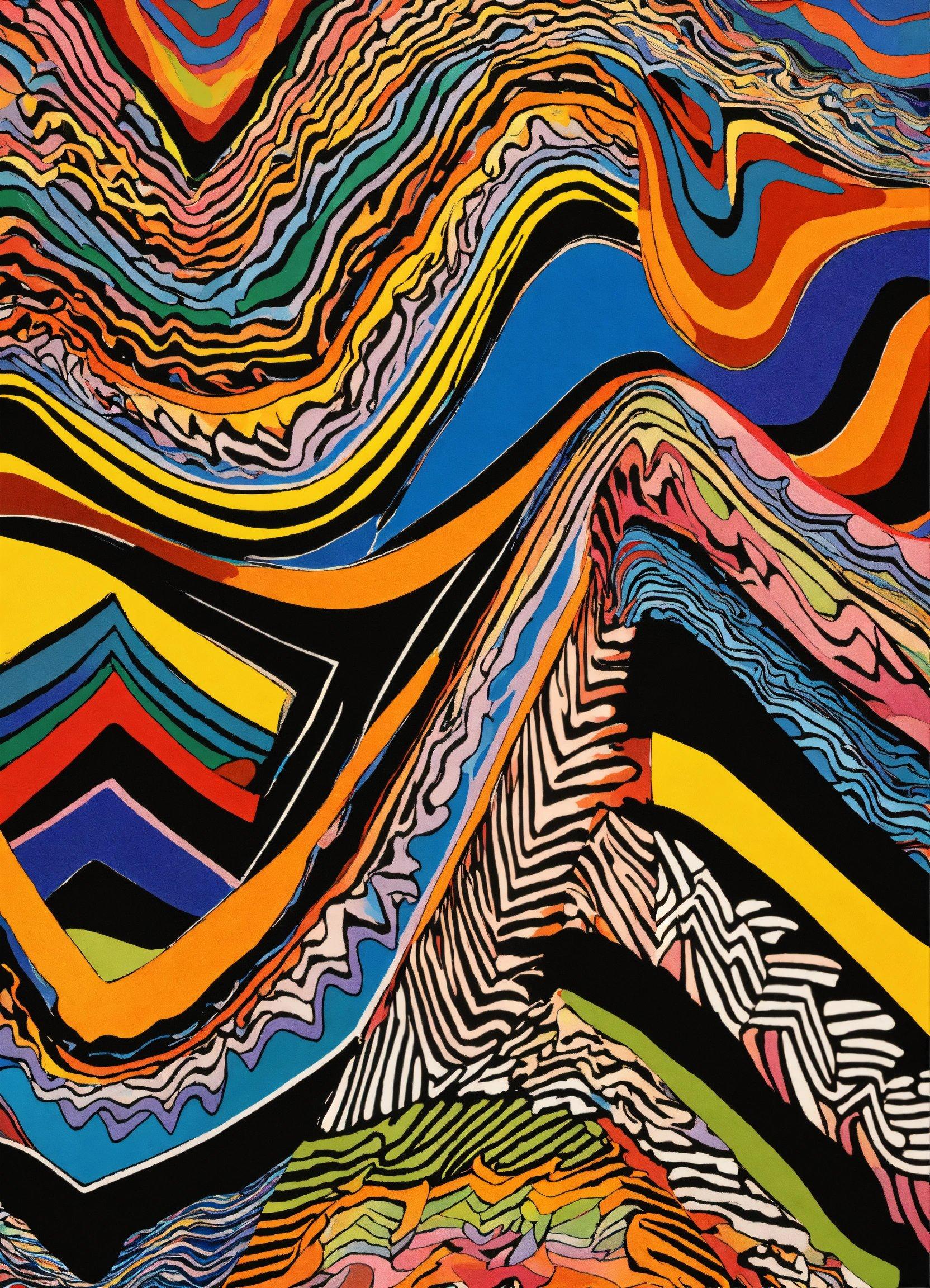 A Painting Of A Multicolored Wave Of Lines