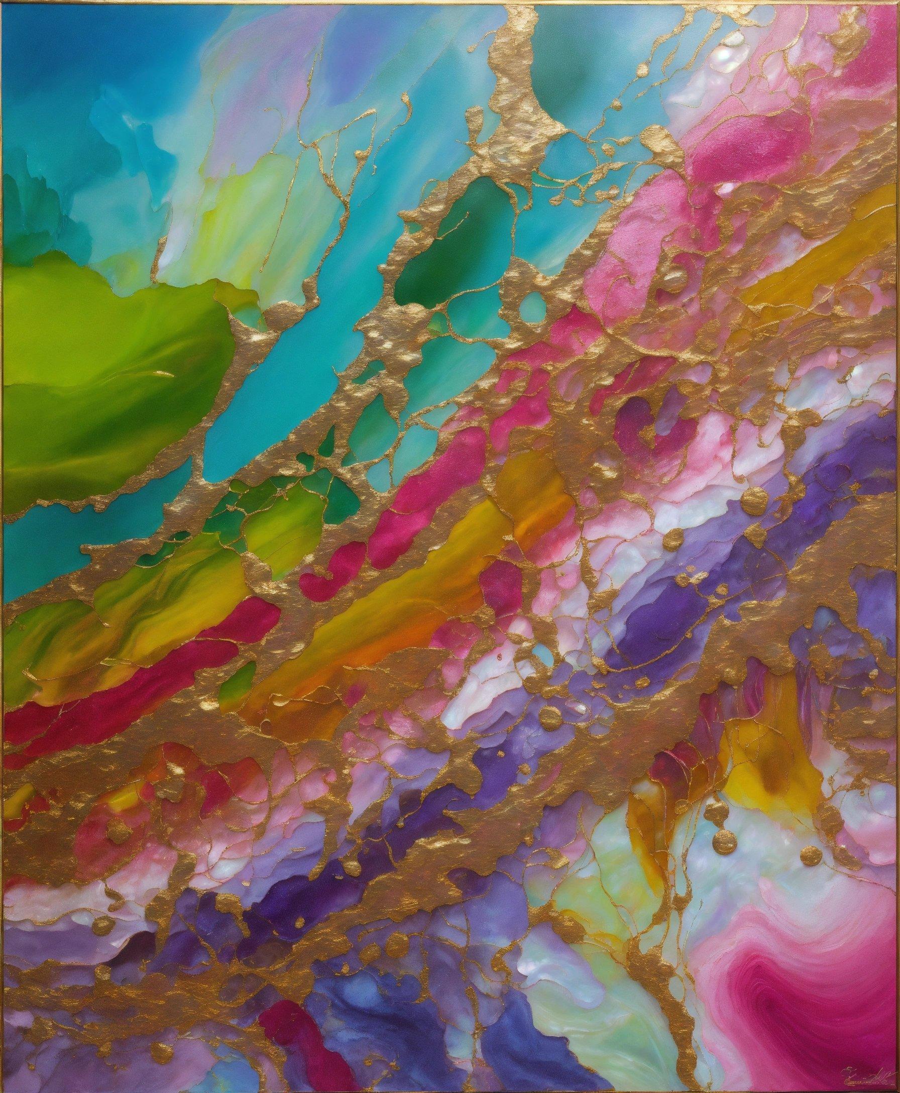 A Painting Of A Multicolored Wave Of Paint