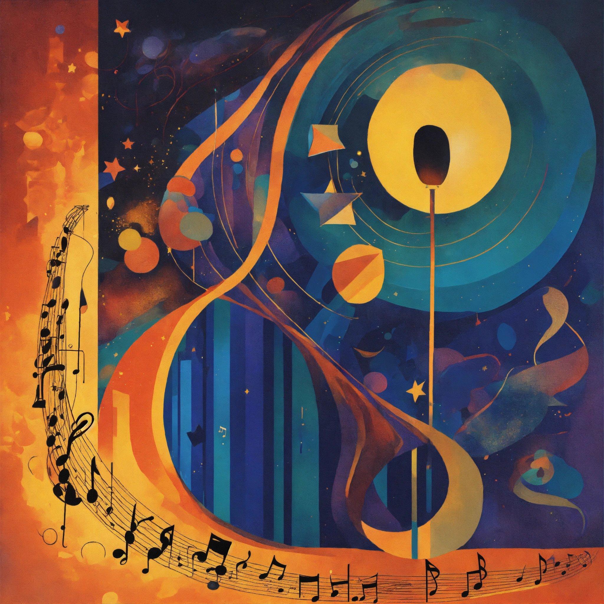 A Painting Of A Musical Theme With Musical Notes