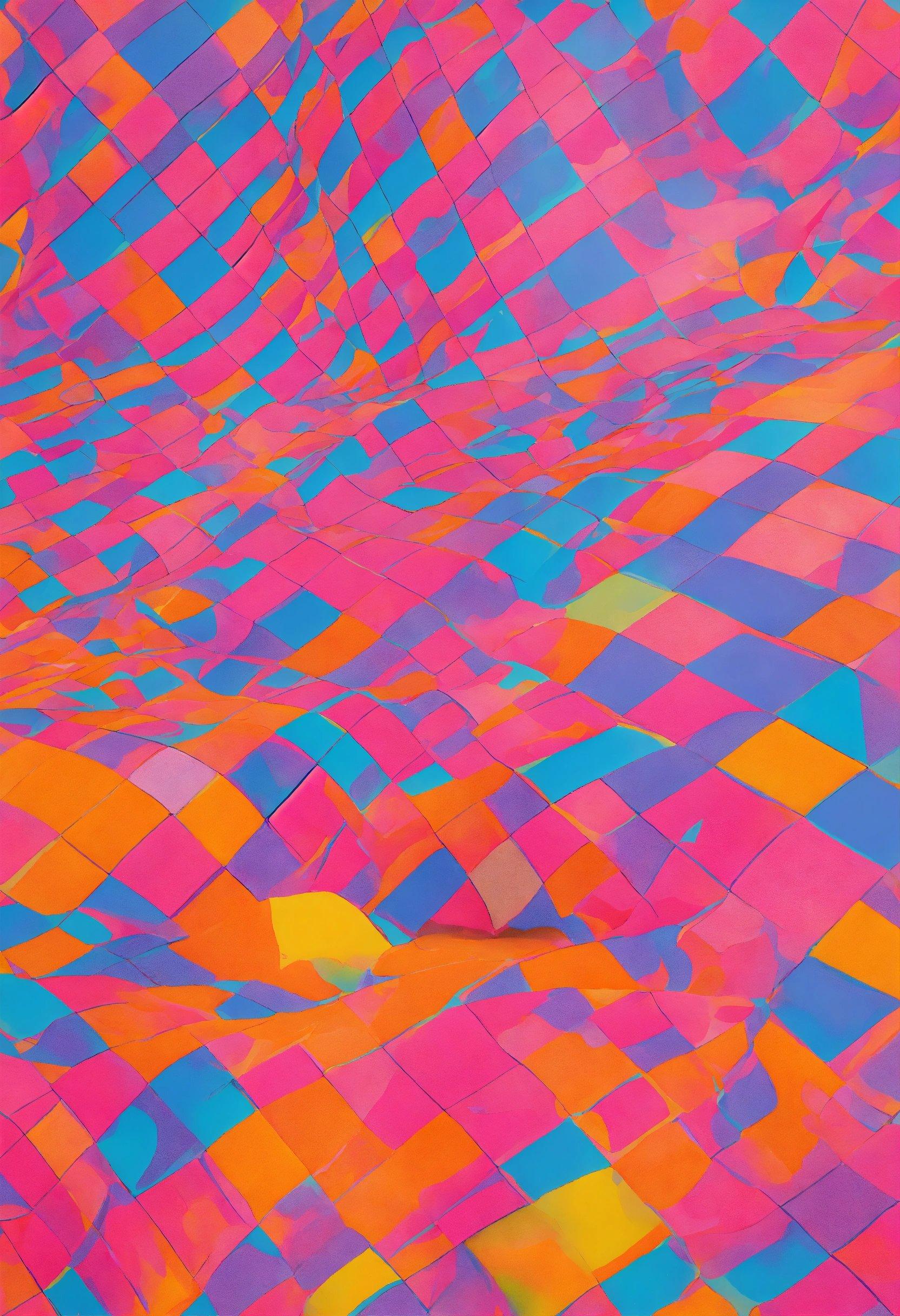 A Painting Of A Pink, Blue, And Orange Pattern