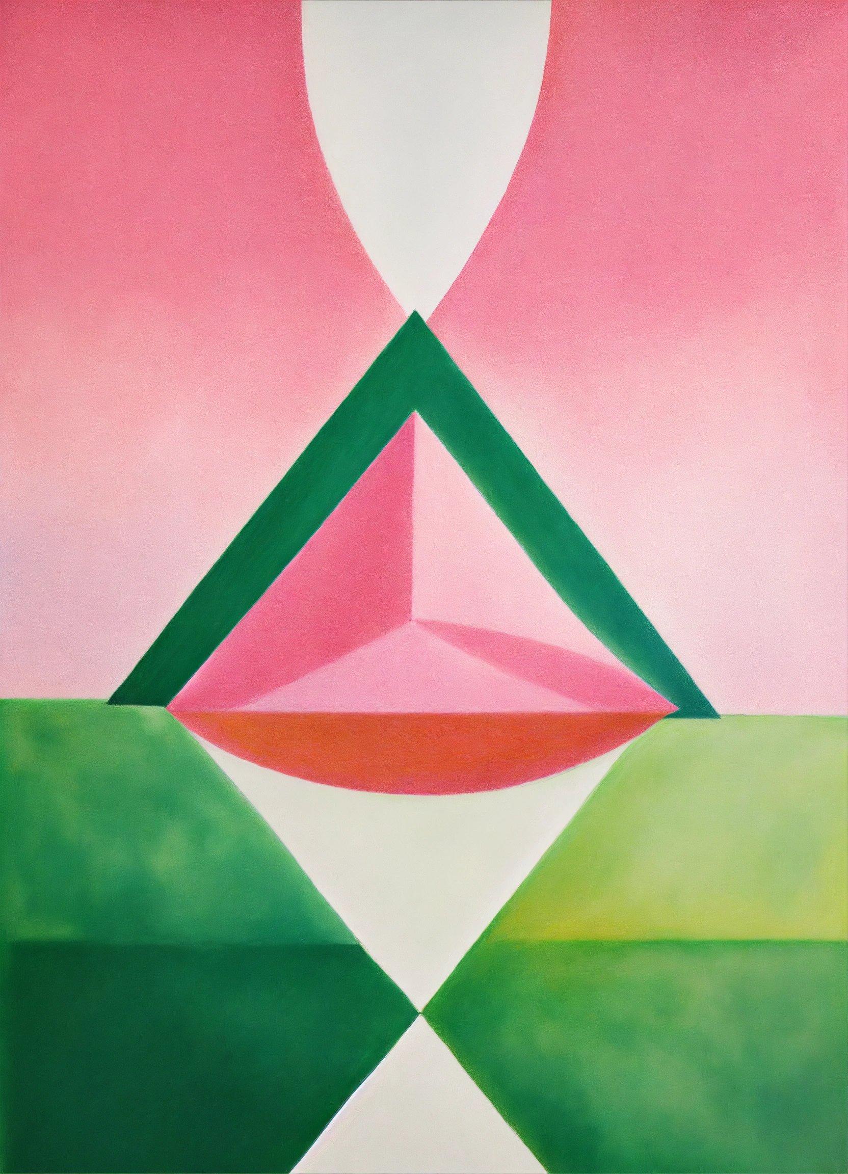 A Painting Of A Pink, Green, And White Object