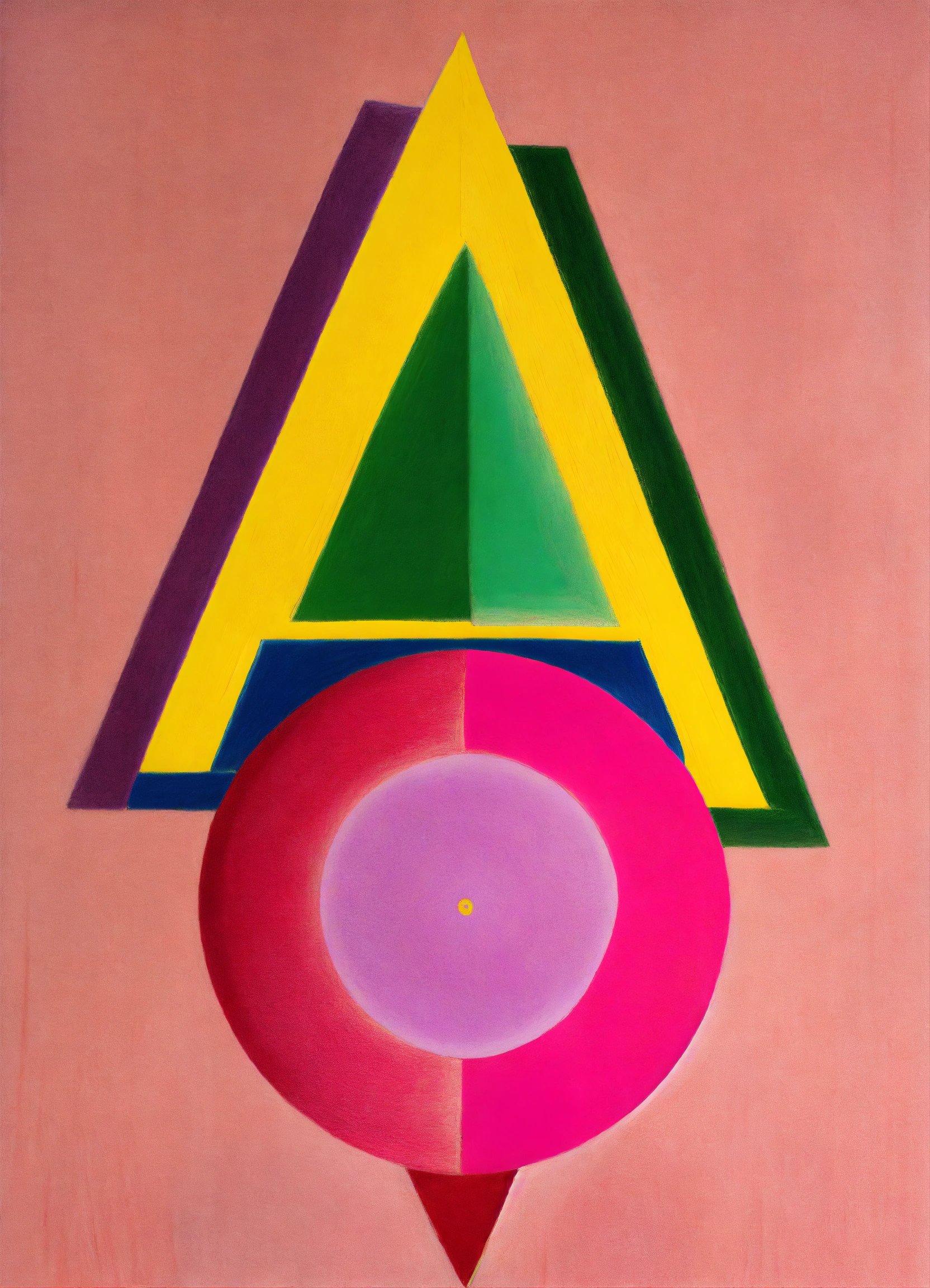 A Painting Of A Pink, Green, Yellow, And Purple Object