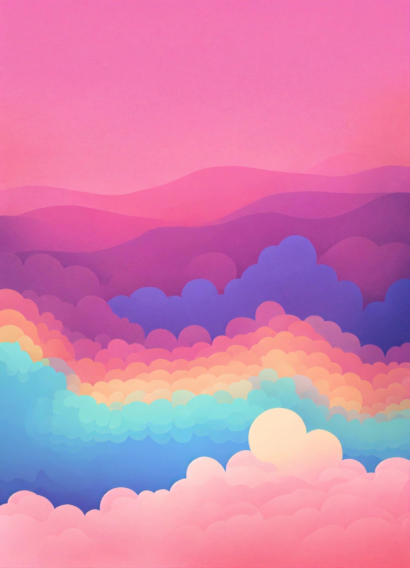 A Painting Of A Pink Sky With Clouds