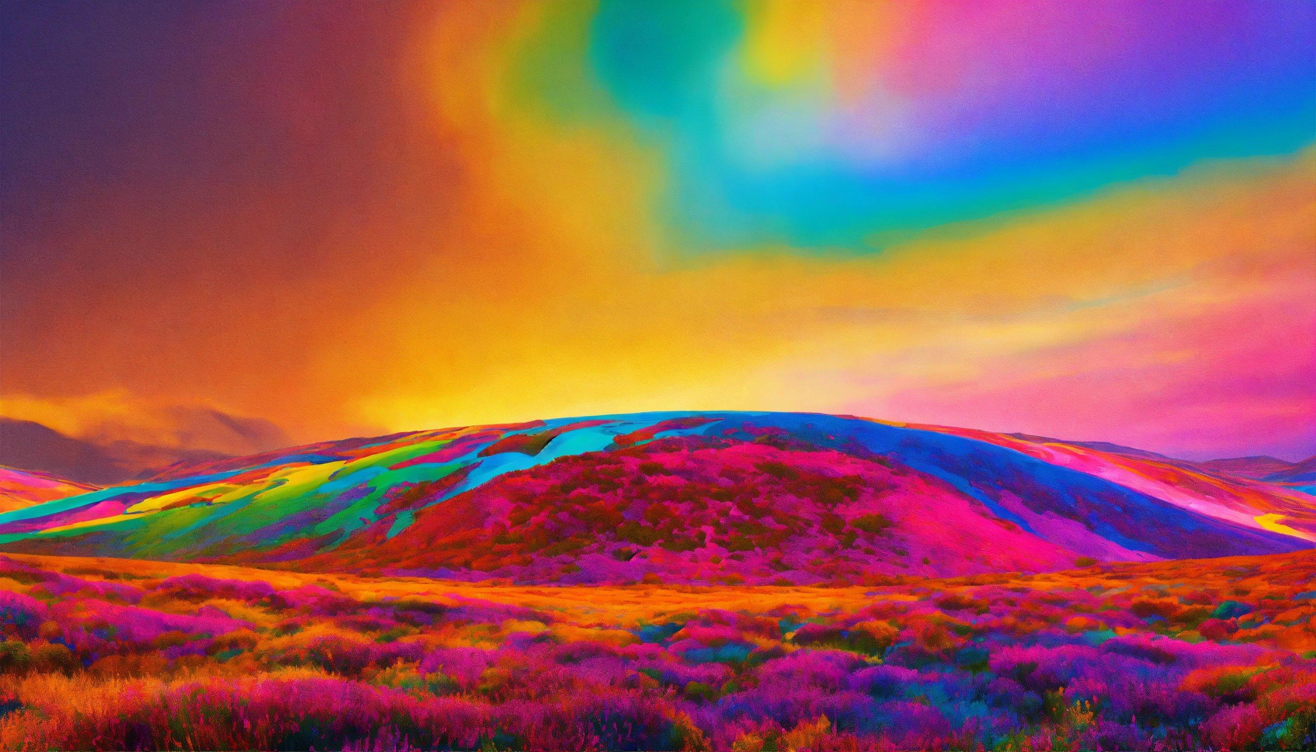 A Painting Of A Rainbow Colored Mountain