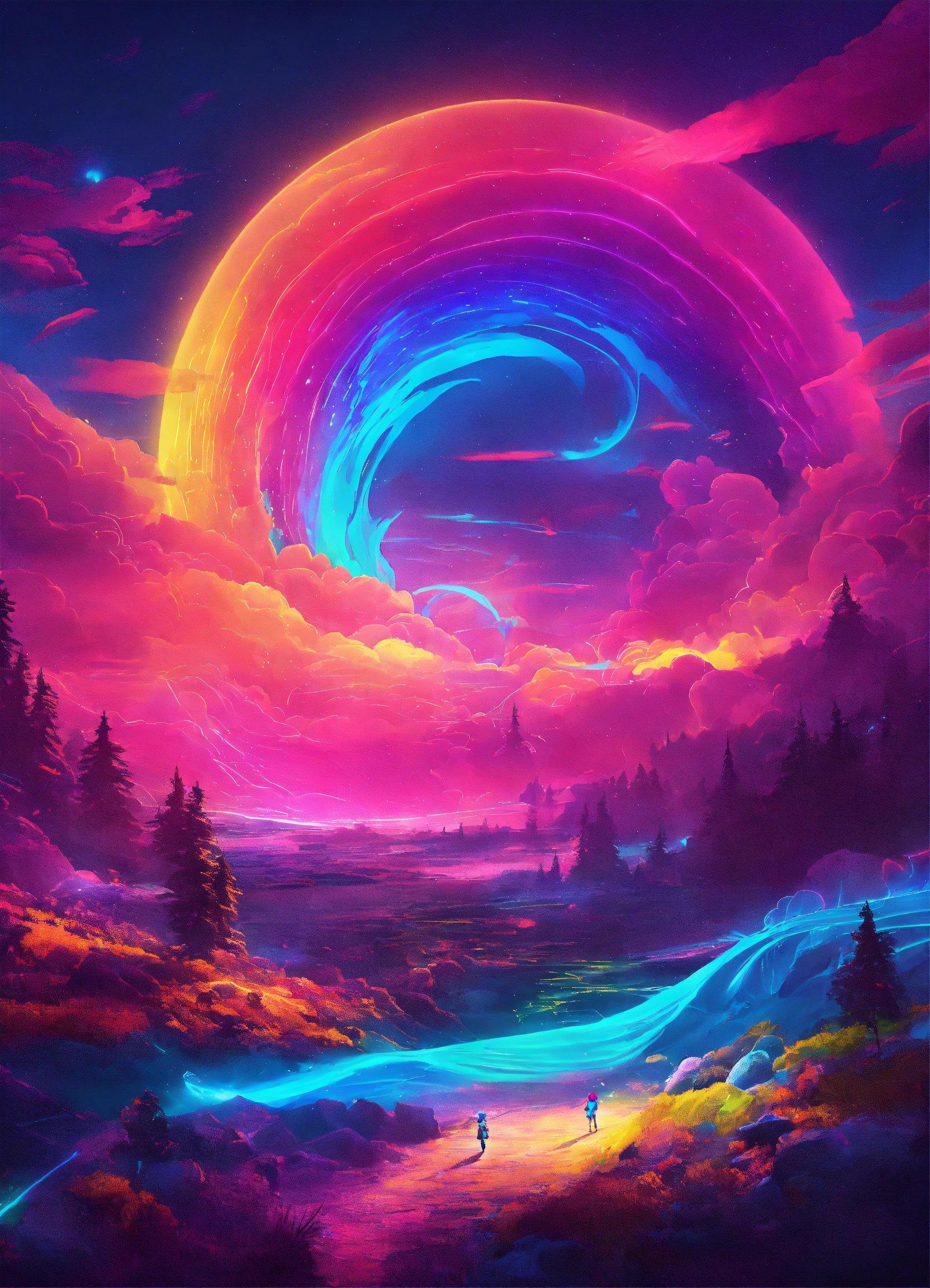 A Painting Of A Rainbow Colored Sky