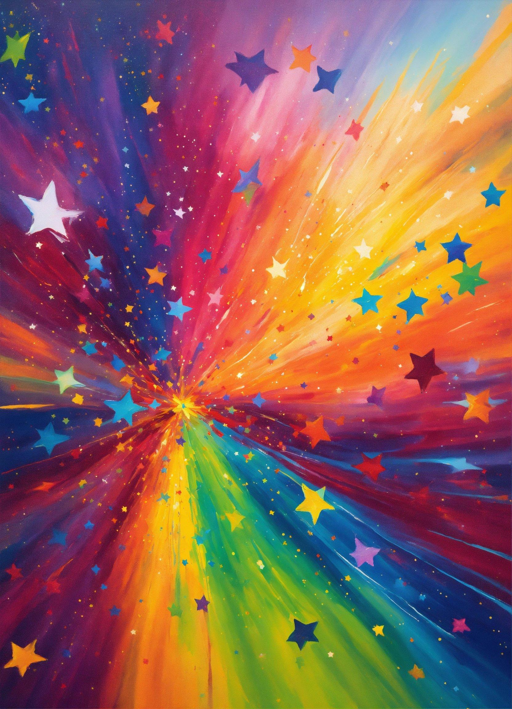 A Painting Of A Rainbow Colored Star Burst