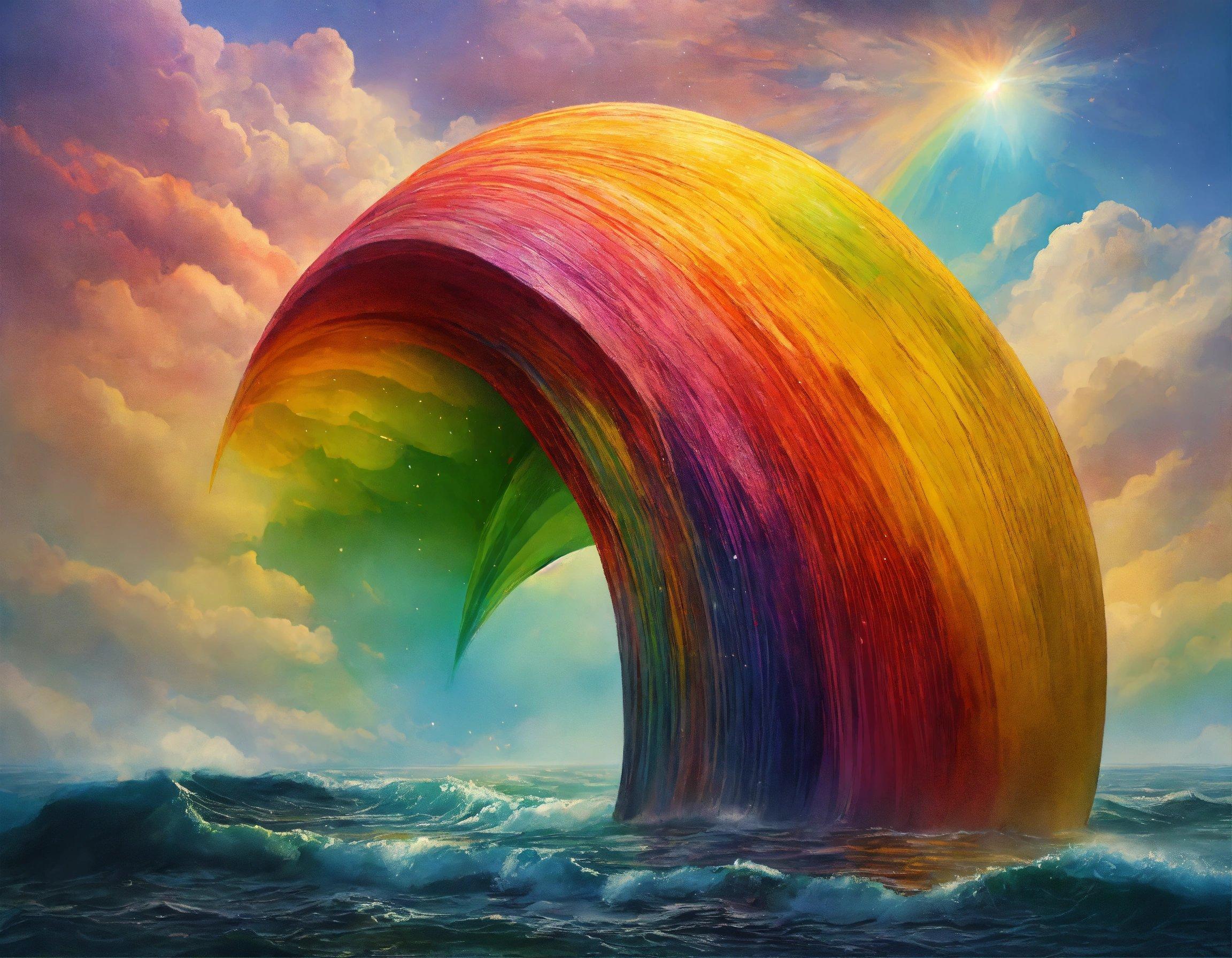 A Painting Of A Rainbow Colored Wave In The Ocean