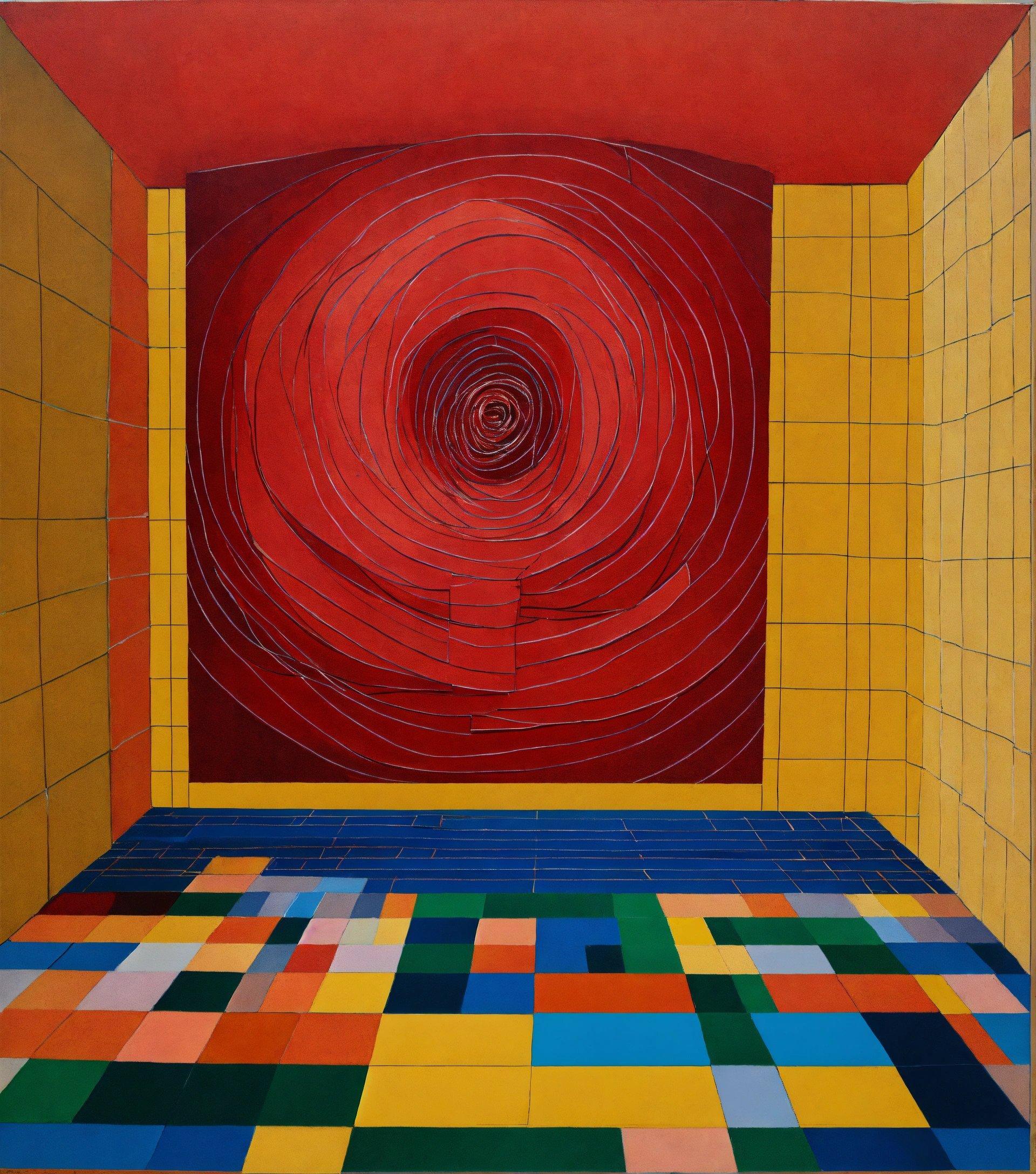 A Painting Of A Red Circle In A Yellow Room