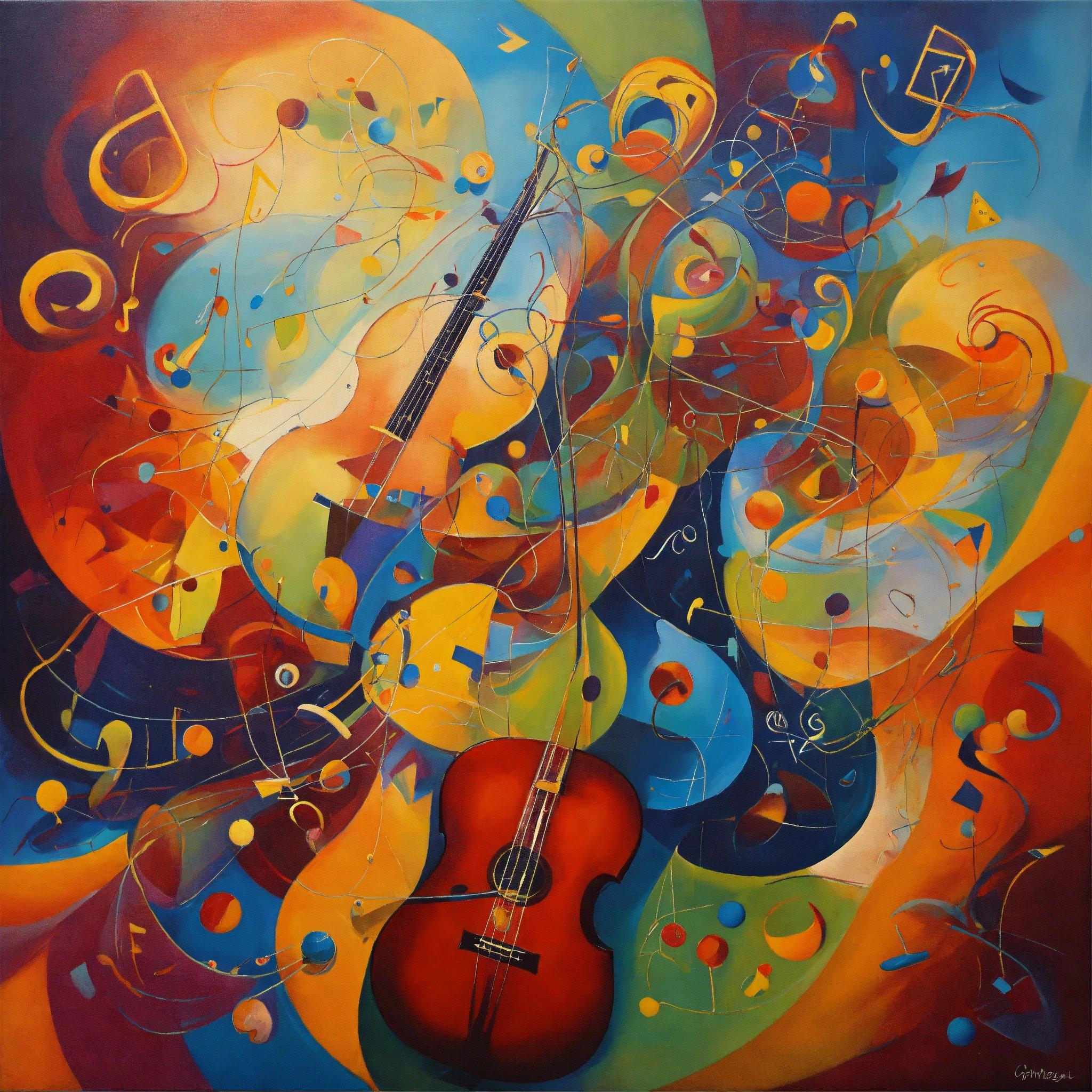 A Painting Of A Red Guitar And Music Notes