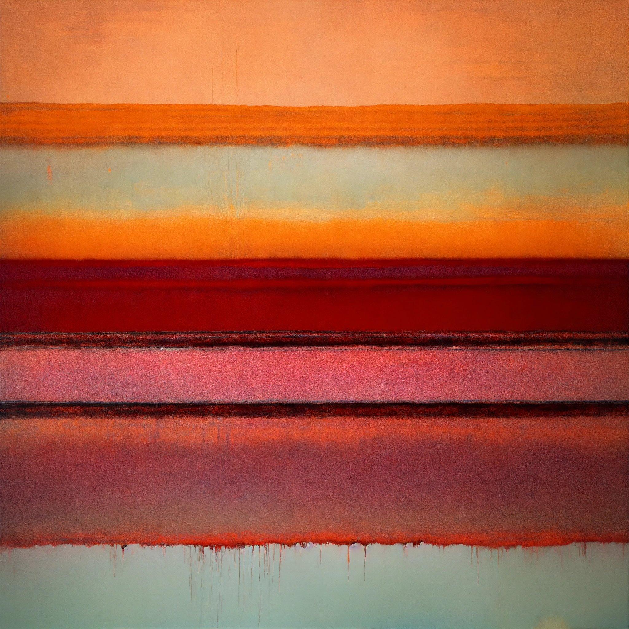 A Painting Of A Red, Orange, And Blue Stripe