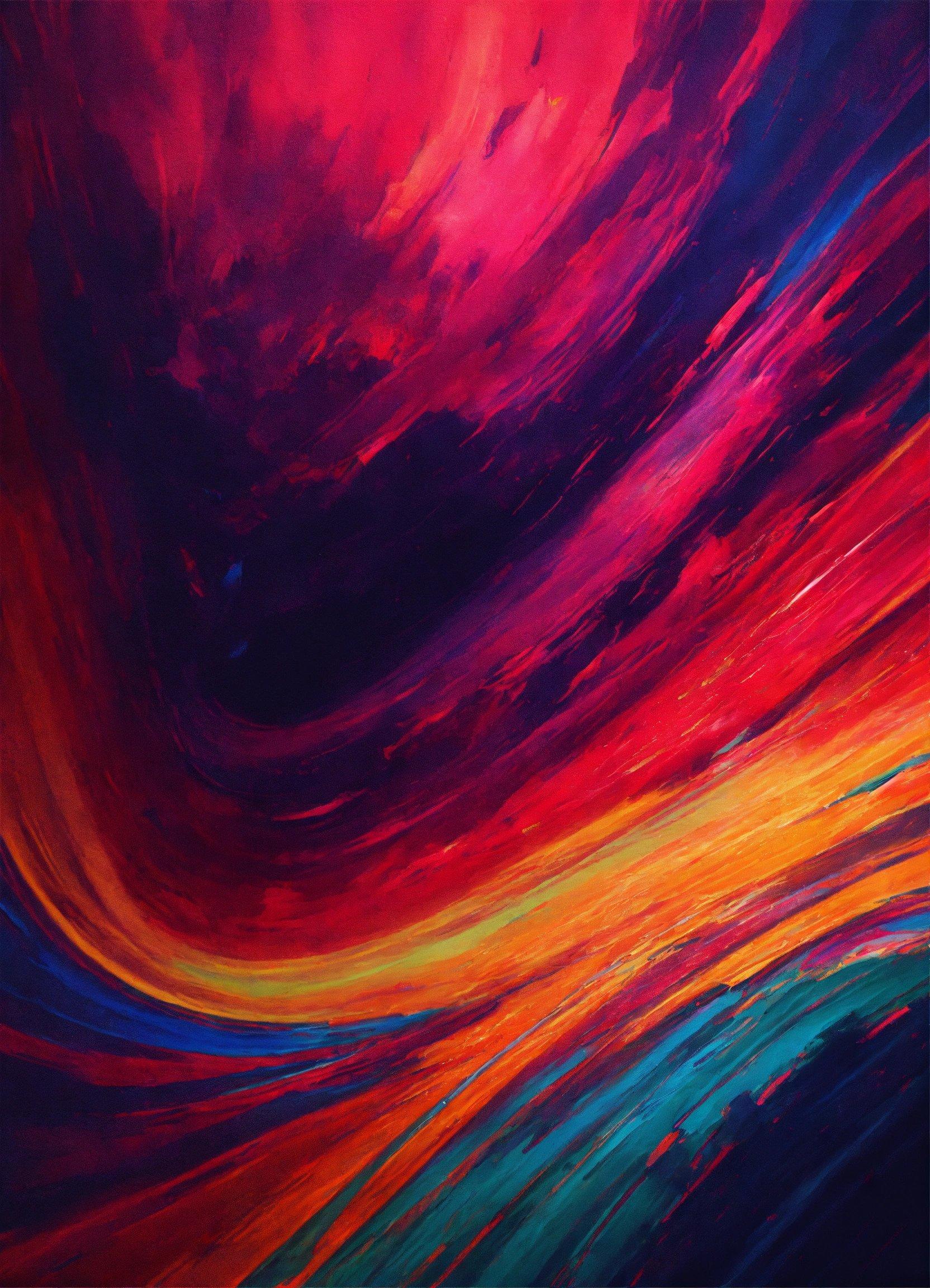 A Painting Of A Red, Orange, And Blue Swirl