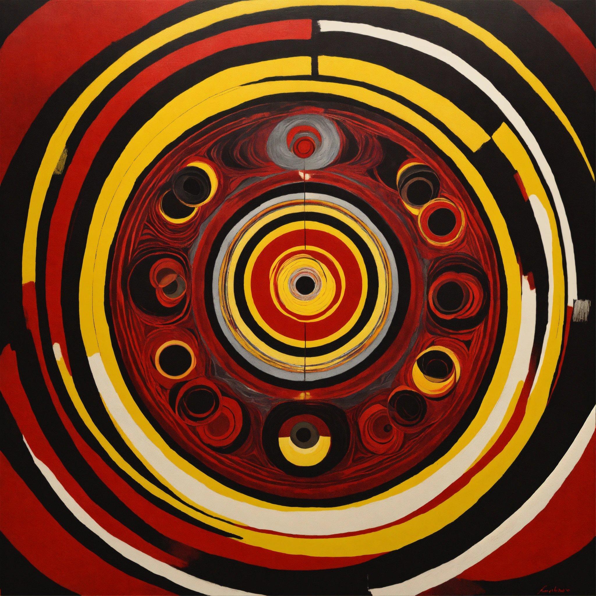 A Painting Of A Red, Yellow, And Black Circle