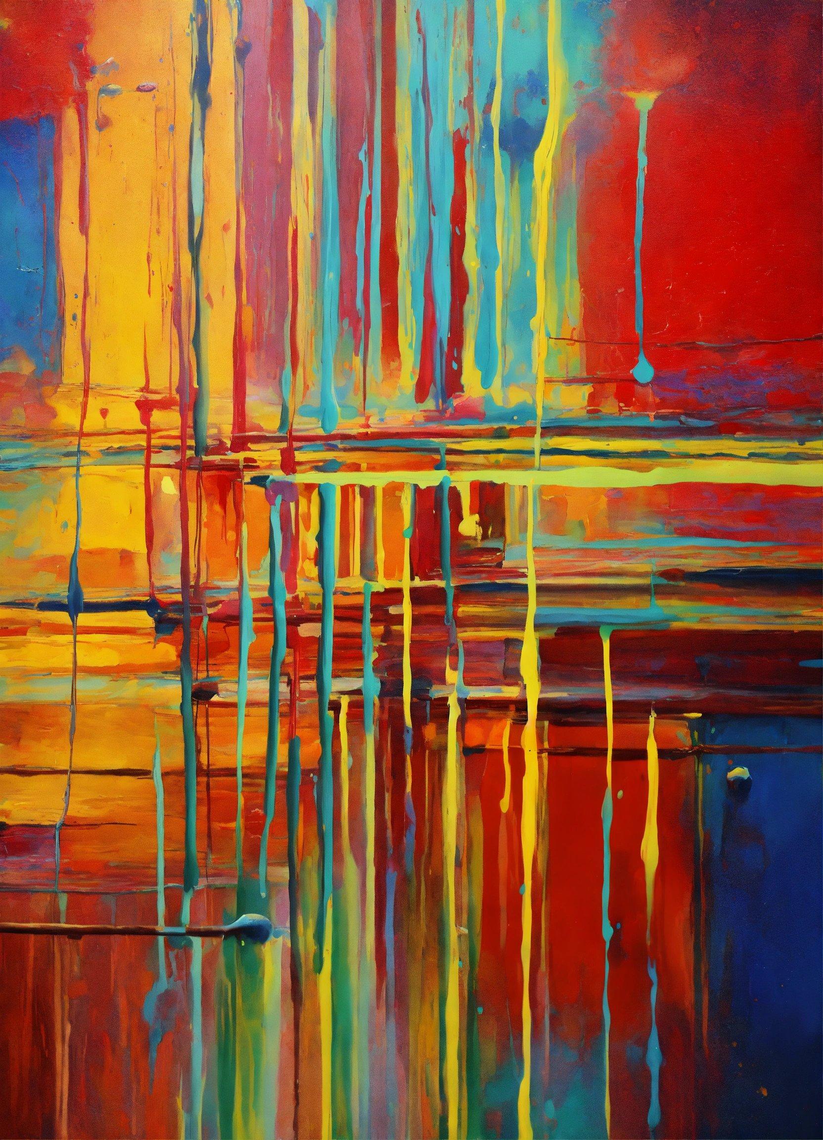 A Painting Of A Red, Yellow, And Blue Background