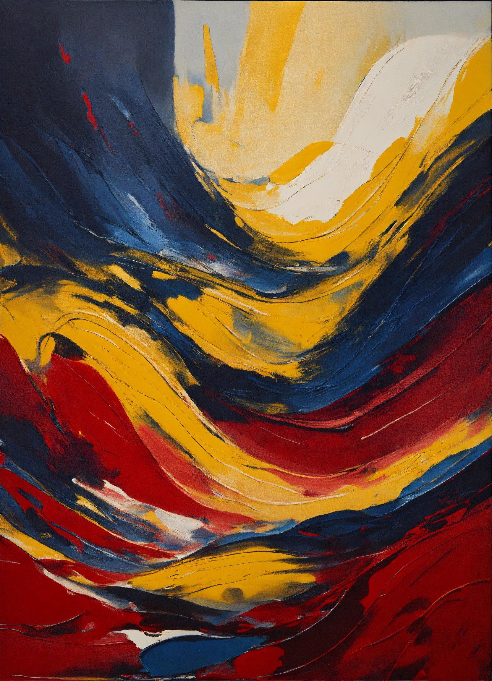 A Painting Of A Red, Yellow, And Blue Wave