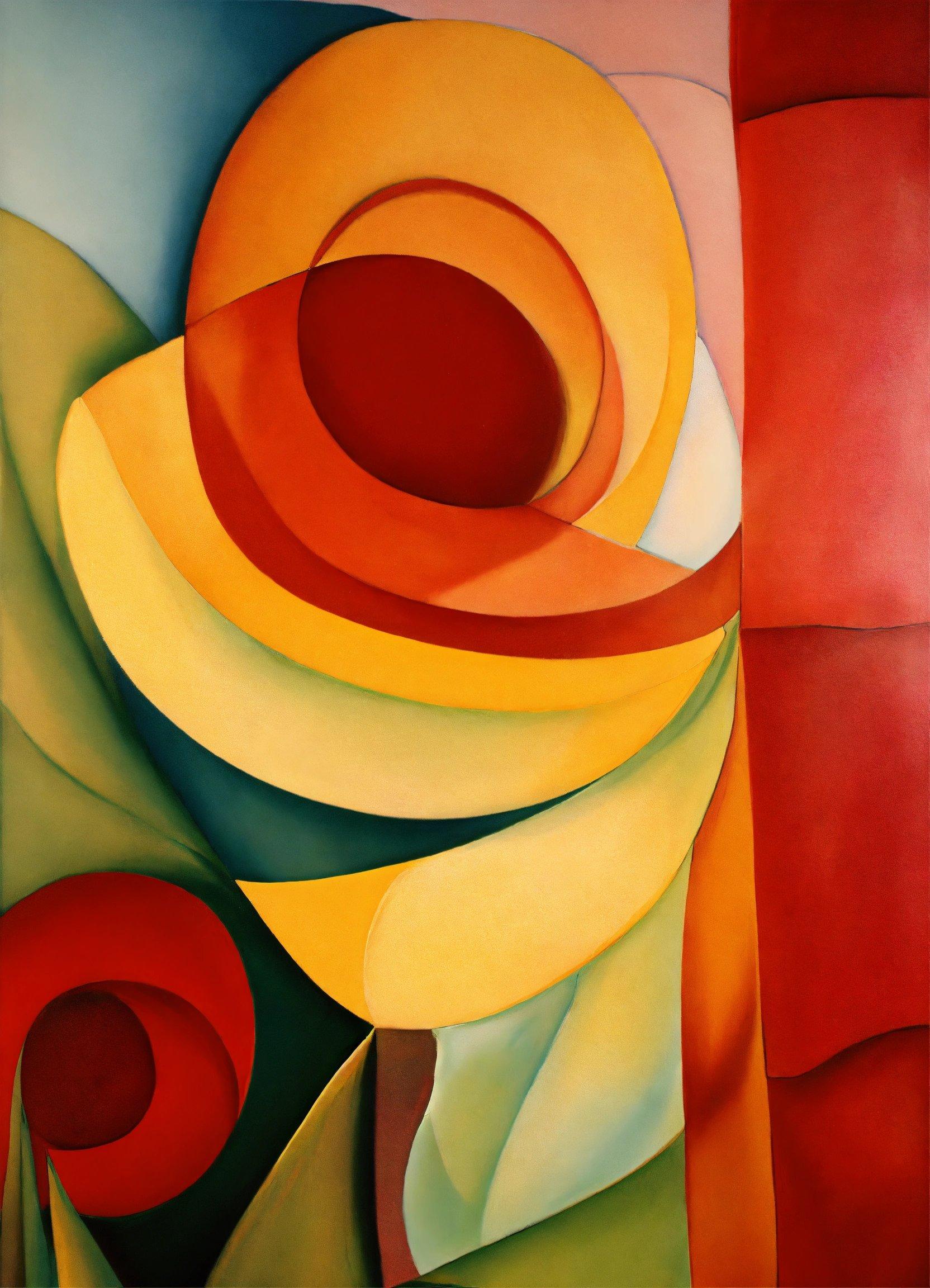 A Painting Of A Red, Yellow And Green Flower