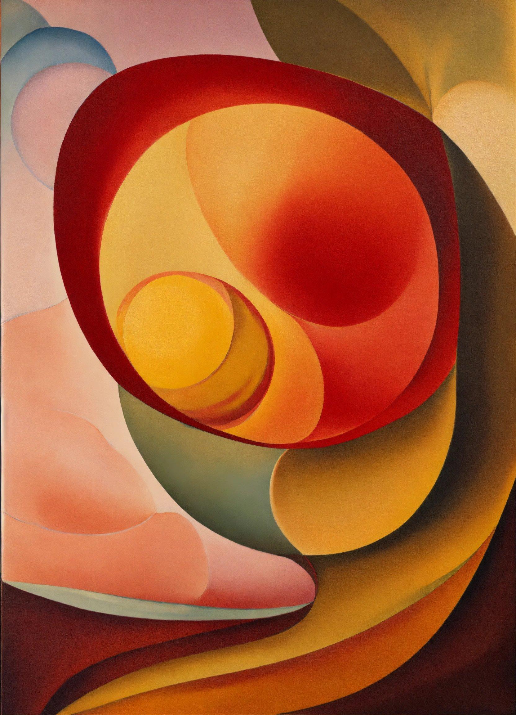 A Painting Of A Red, Yellow, And Orange Object