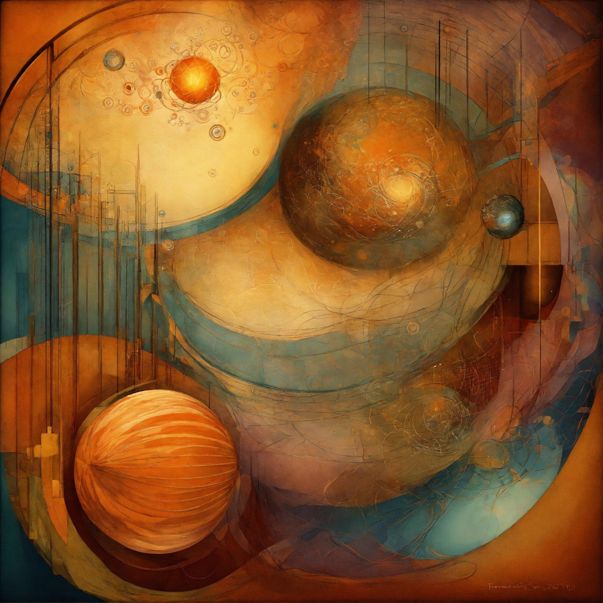 A Painting Of A Sphere And Other Objects