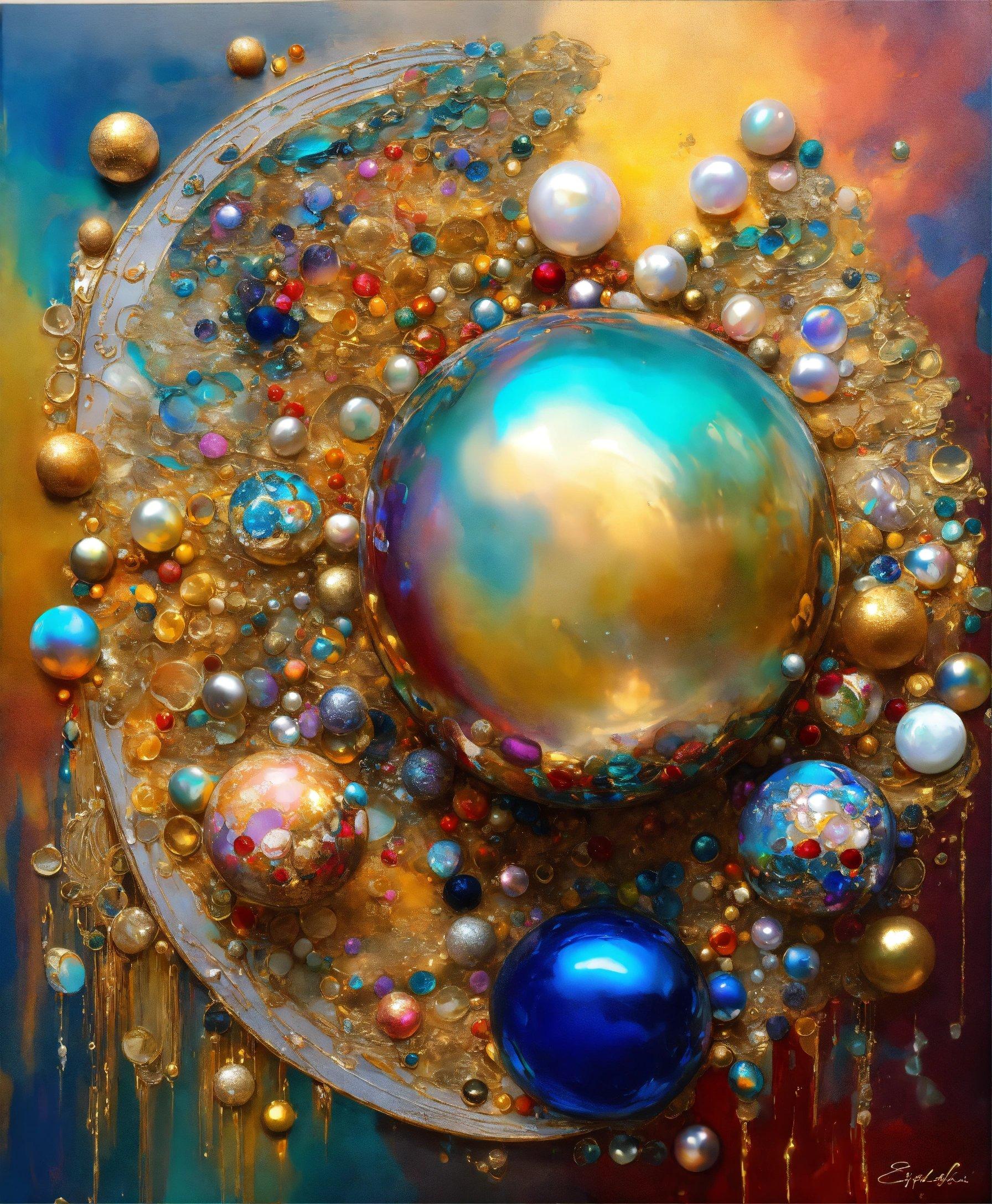 A Painting Of A Sphere Surrounded By Different Colored Balls