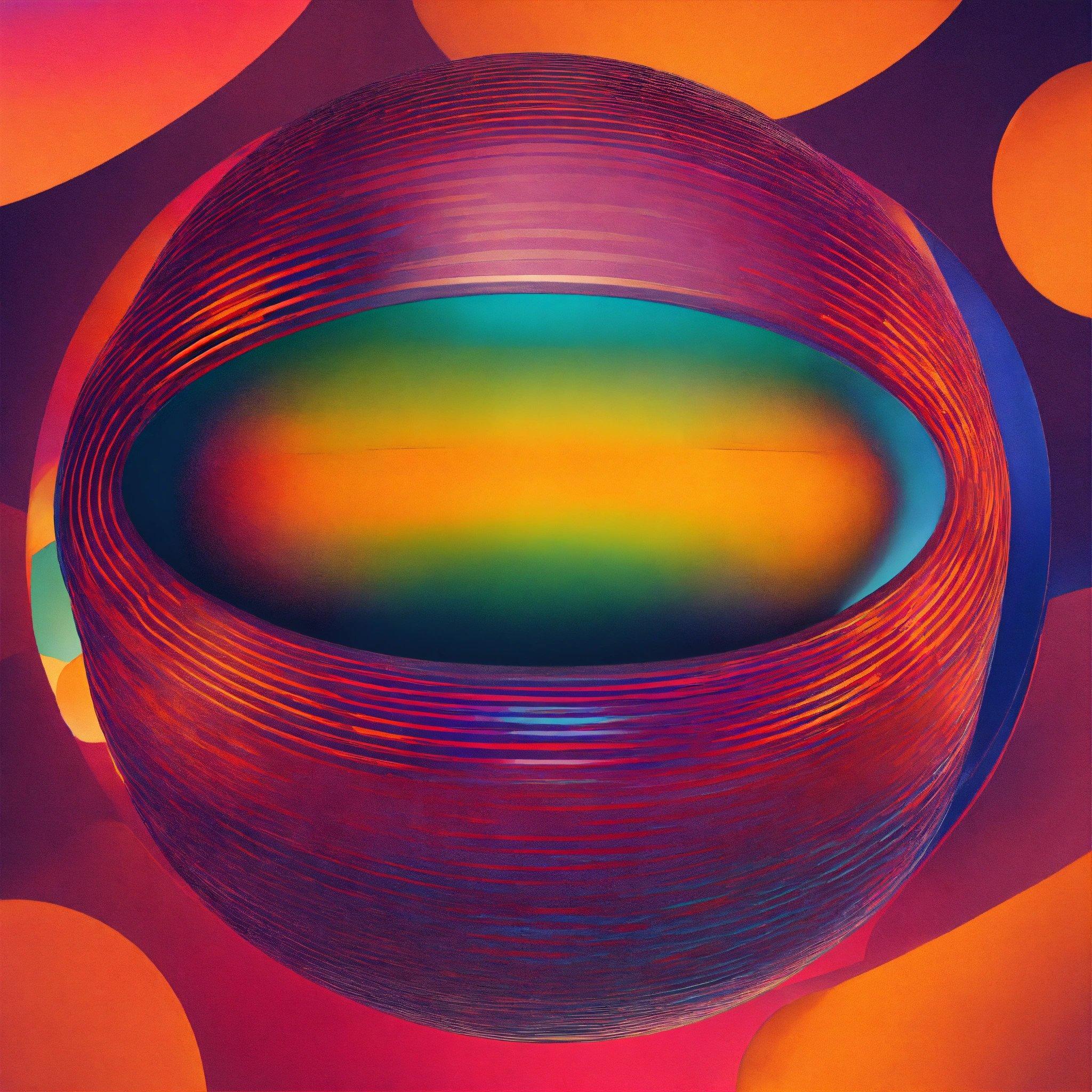 A Painting Of A Sphere With A Multicolored Background