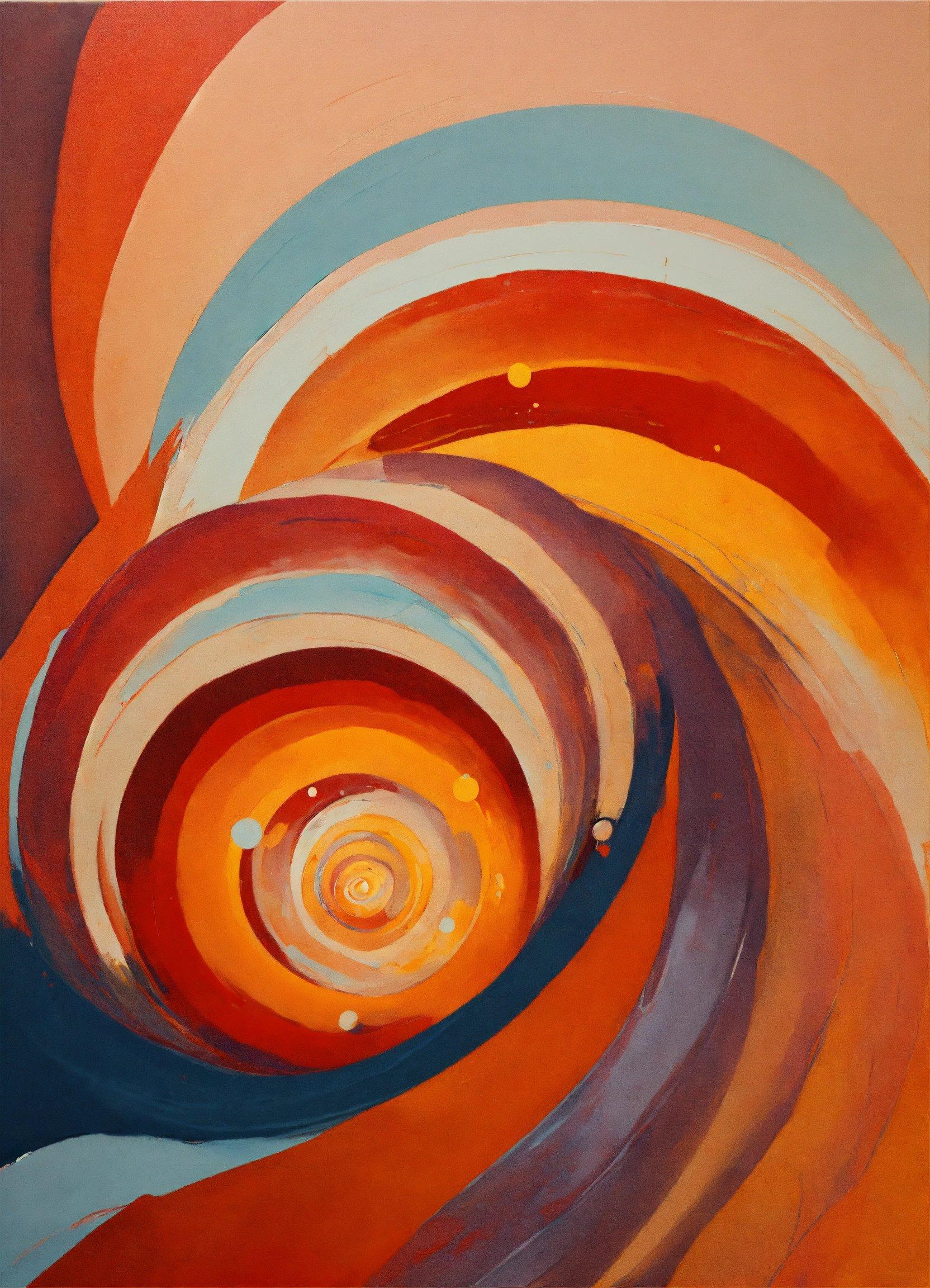 A Painting Of A Spiral Design In Orange And Blue