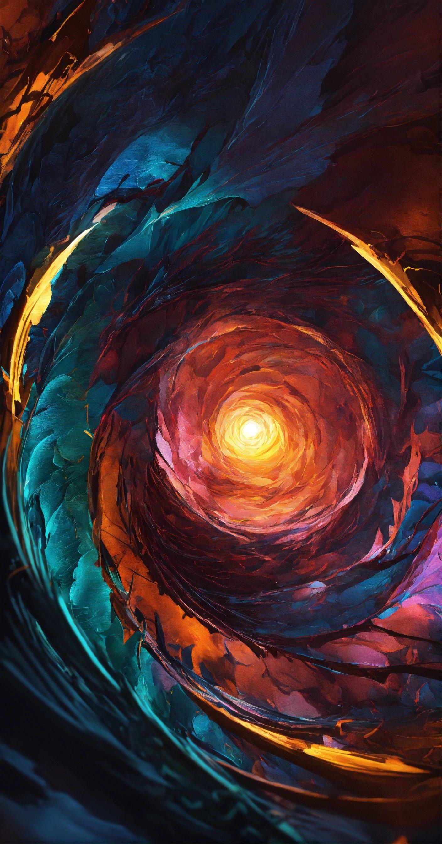 A Painting Of A Spiral Design With A Light In The Center