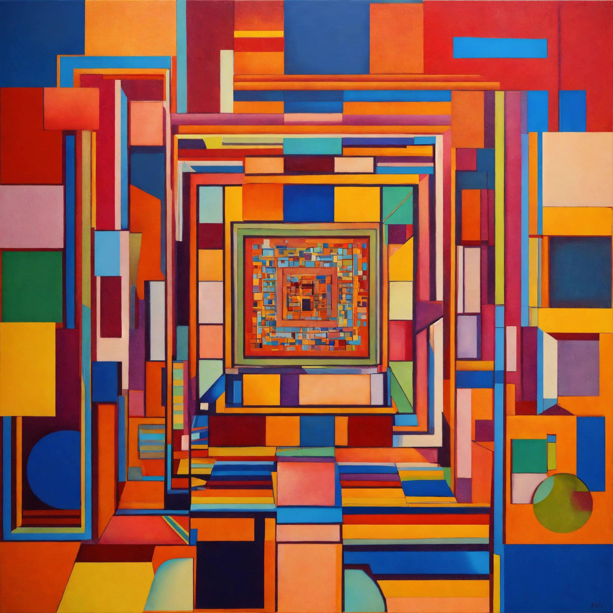 A Painting Of A Square In A Multicolored Pattern