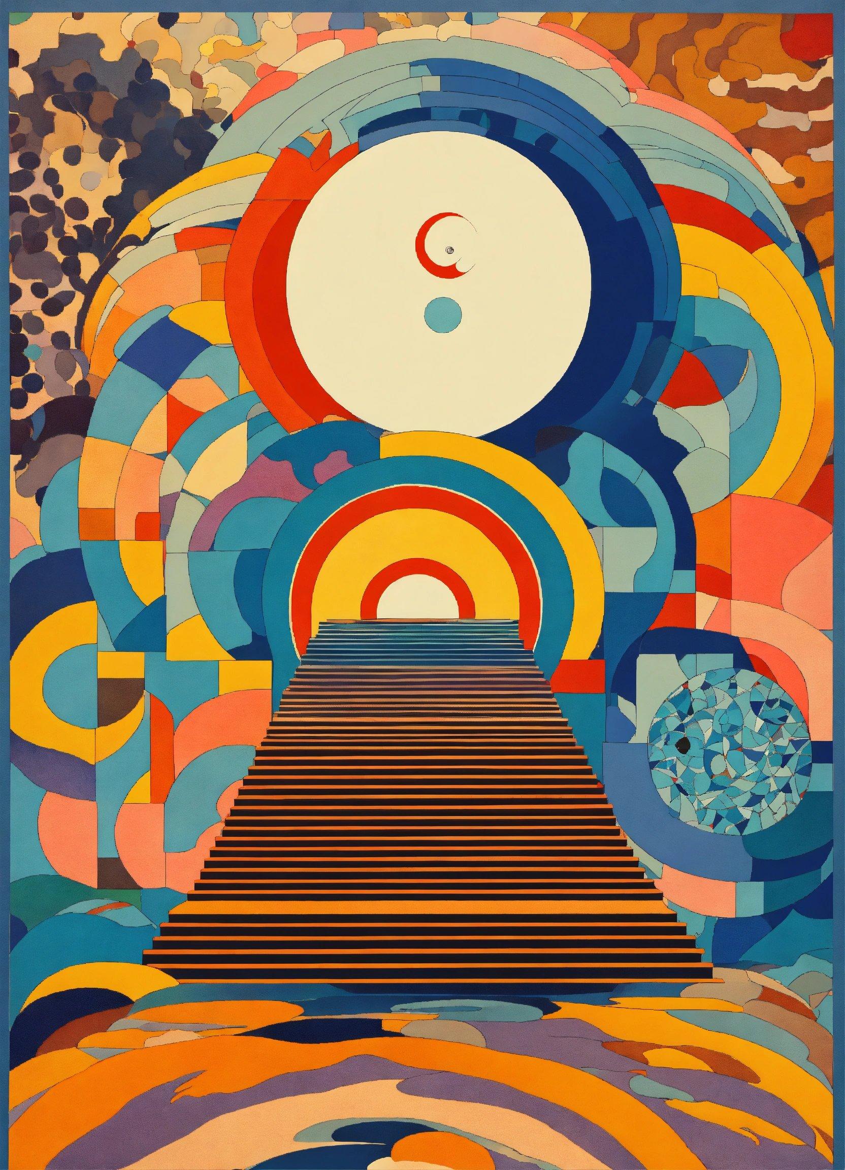 A Painting Of A Stairway Leading To A Moon