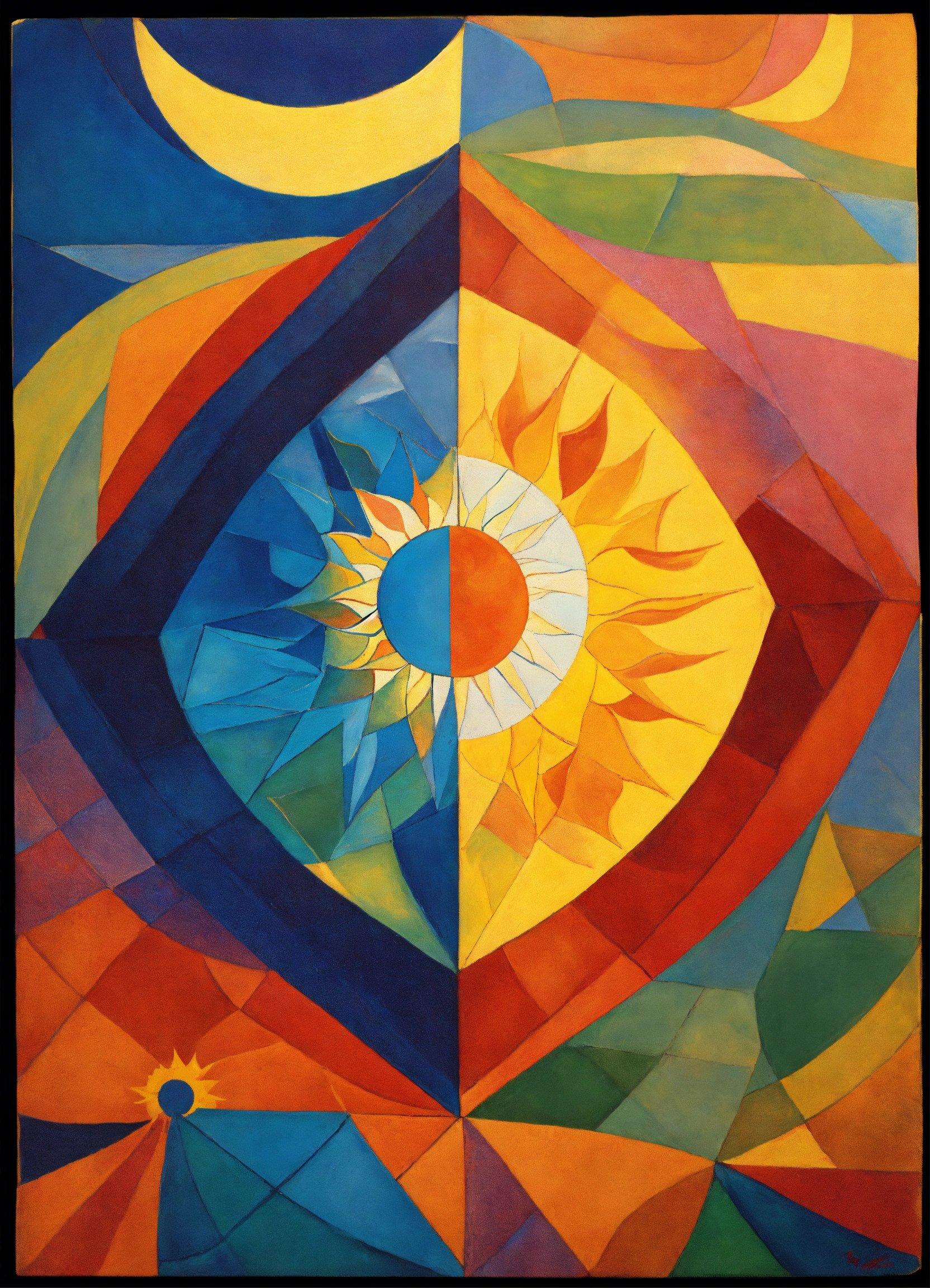 A Painting Of A Sun And A Half Moon