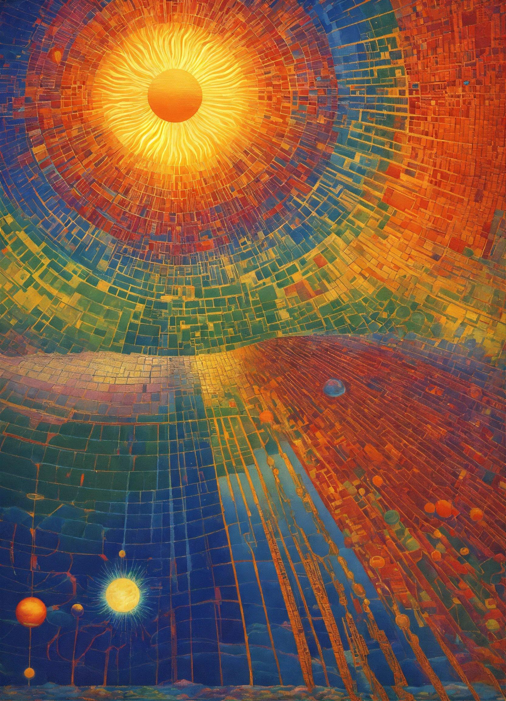 A Painting Of A Sun In The Middle Of A Painting