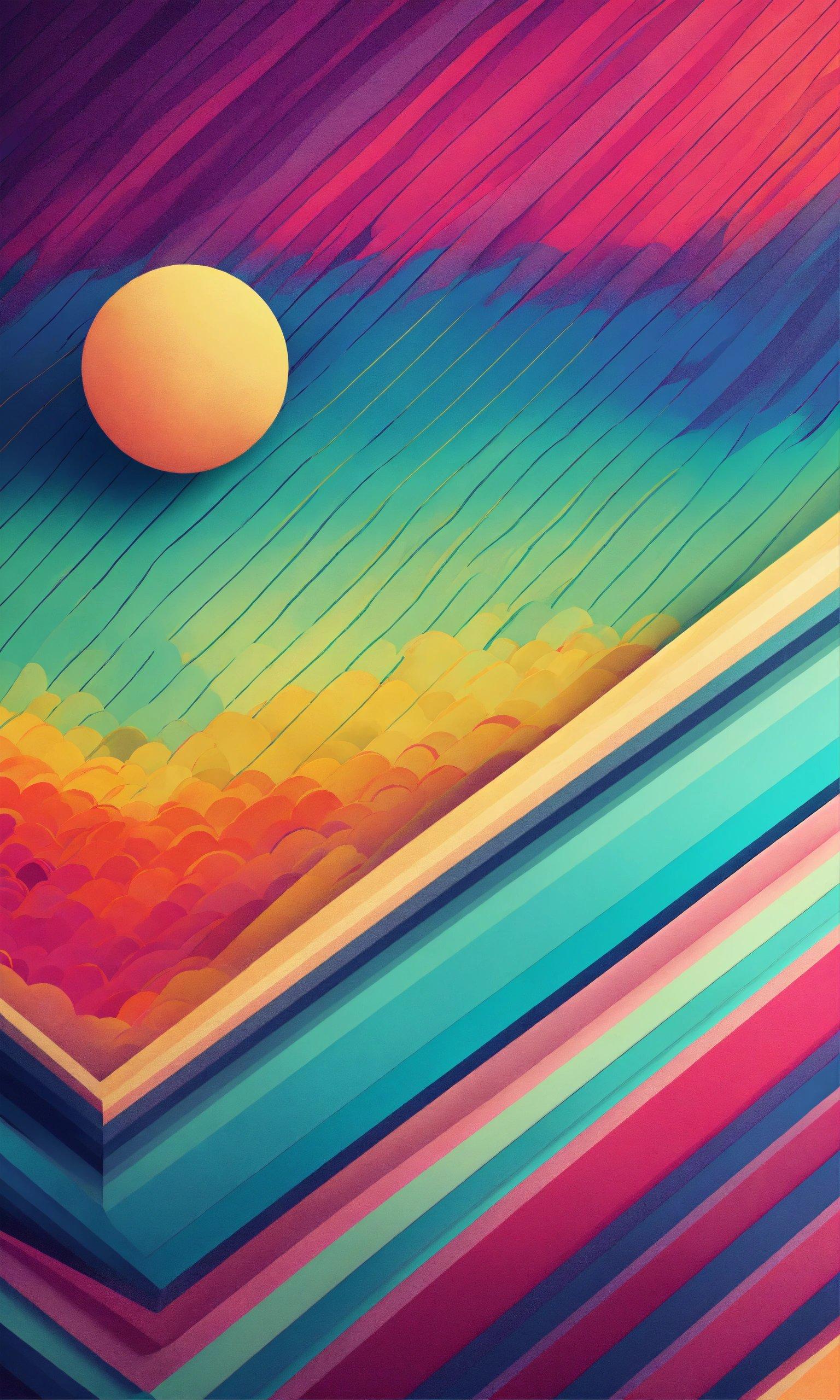 A Painting Of A Sun Over A Colorful Landscape