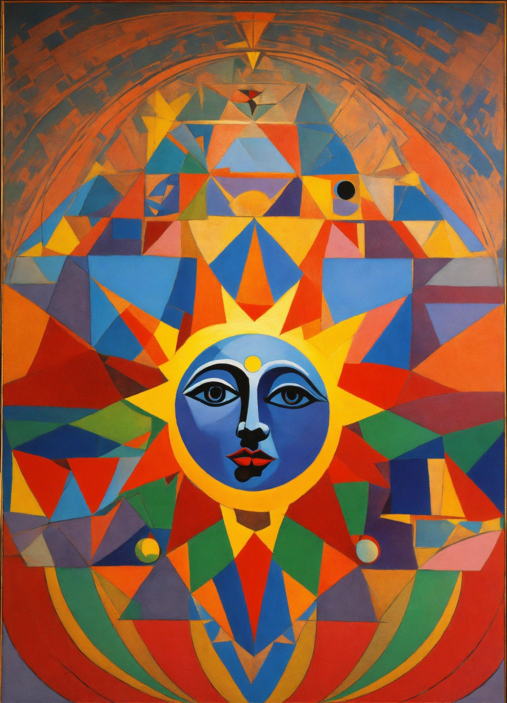 A Painting Of A Sun With A Face