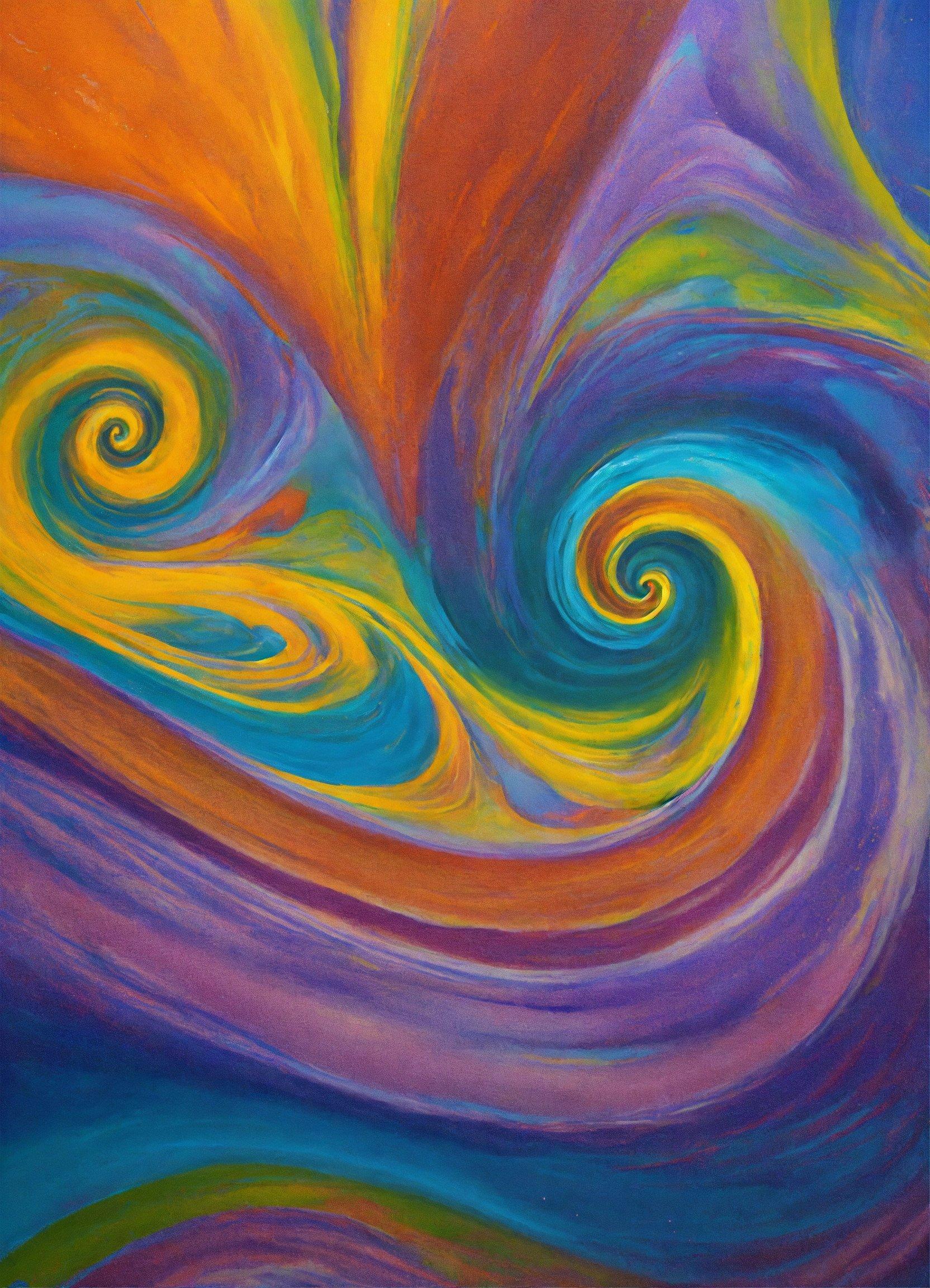 A Painting Of A Swirl In Blue, Yellow, And Orange