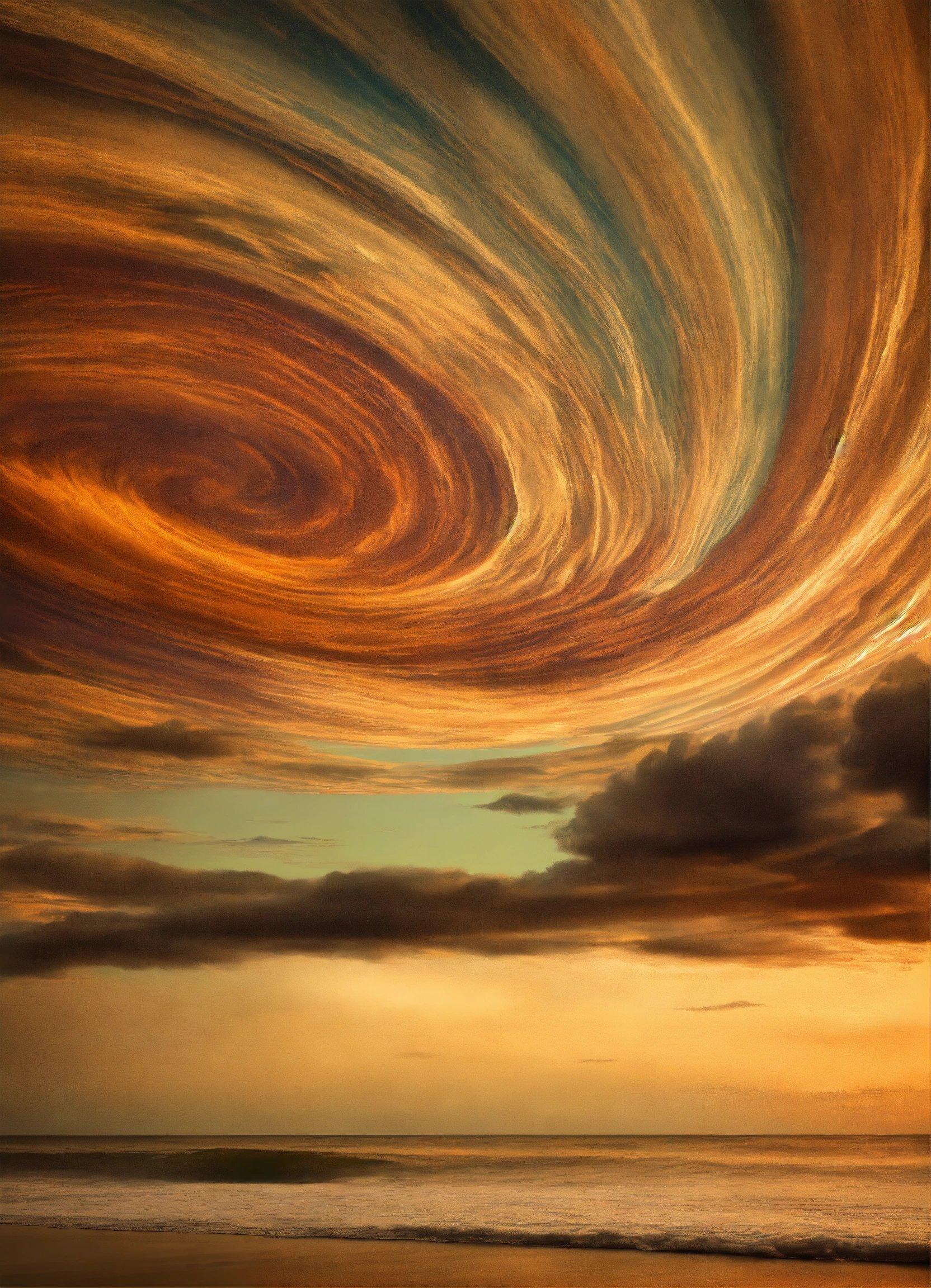 A Painting Of A Swirl In The Sky Over A Beach