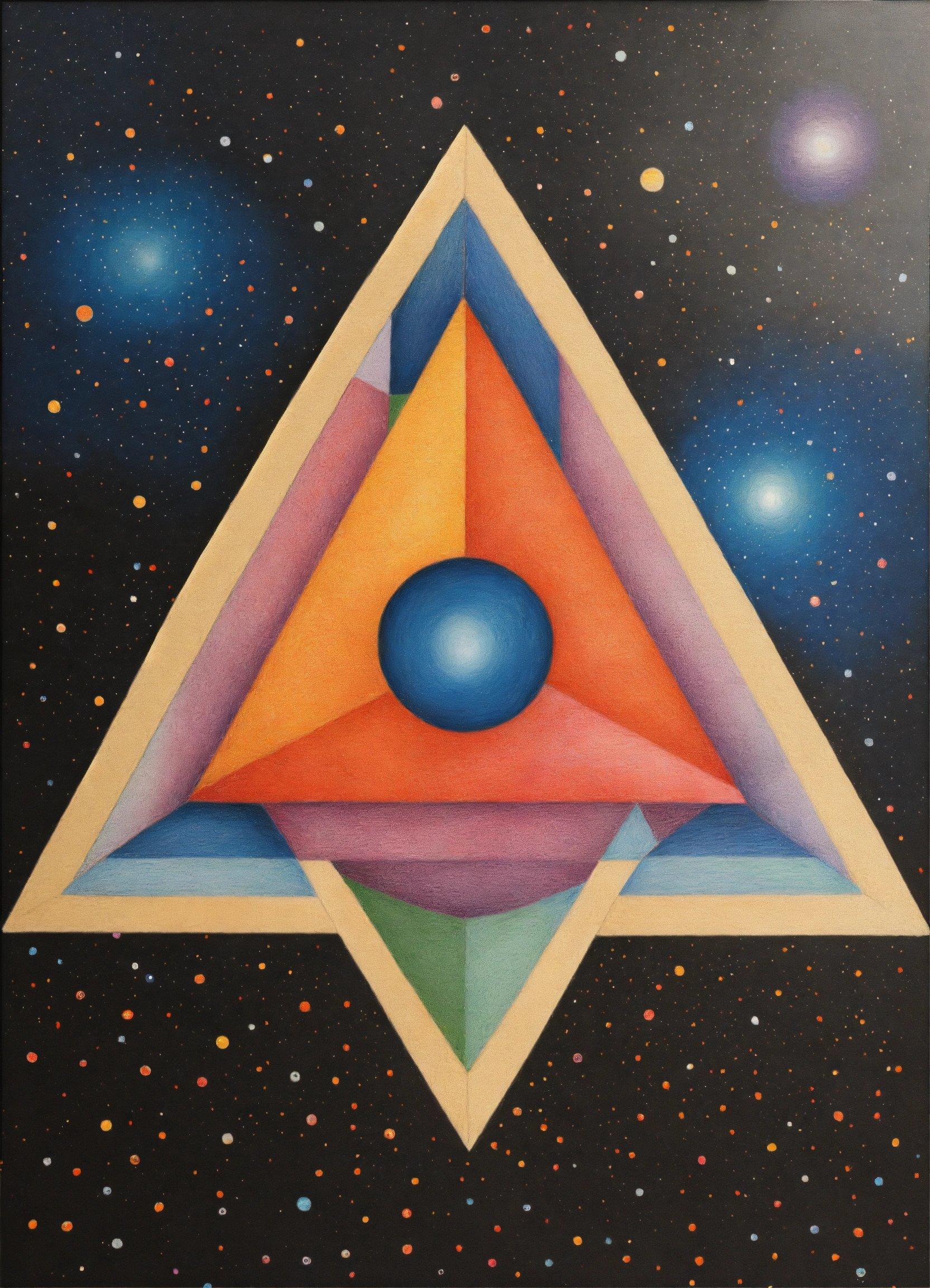 A Painting Of A Triangle With A Ball In It